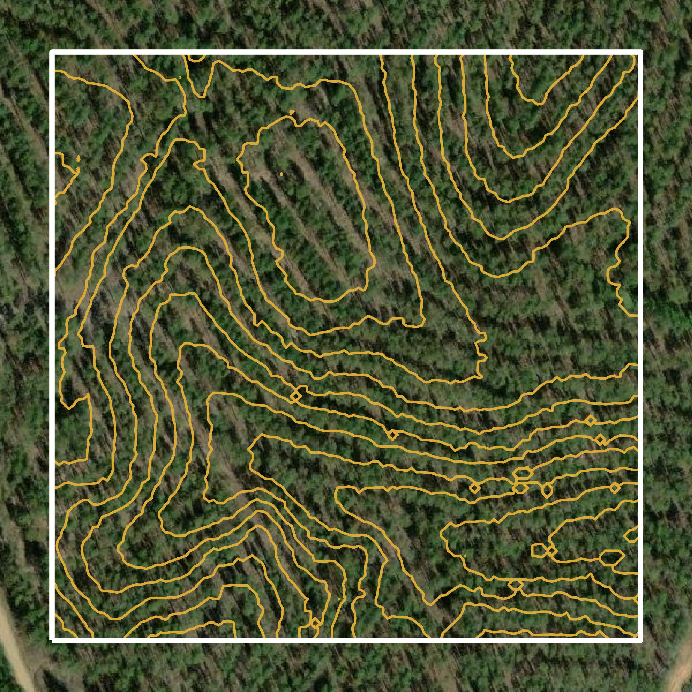 This image shows a contour map in Amite County created using GIS data in Equator.