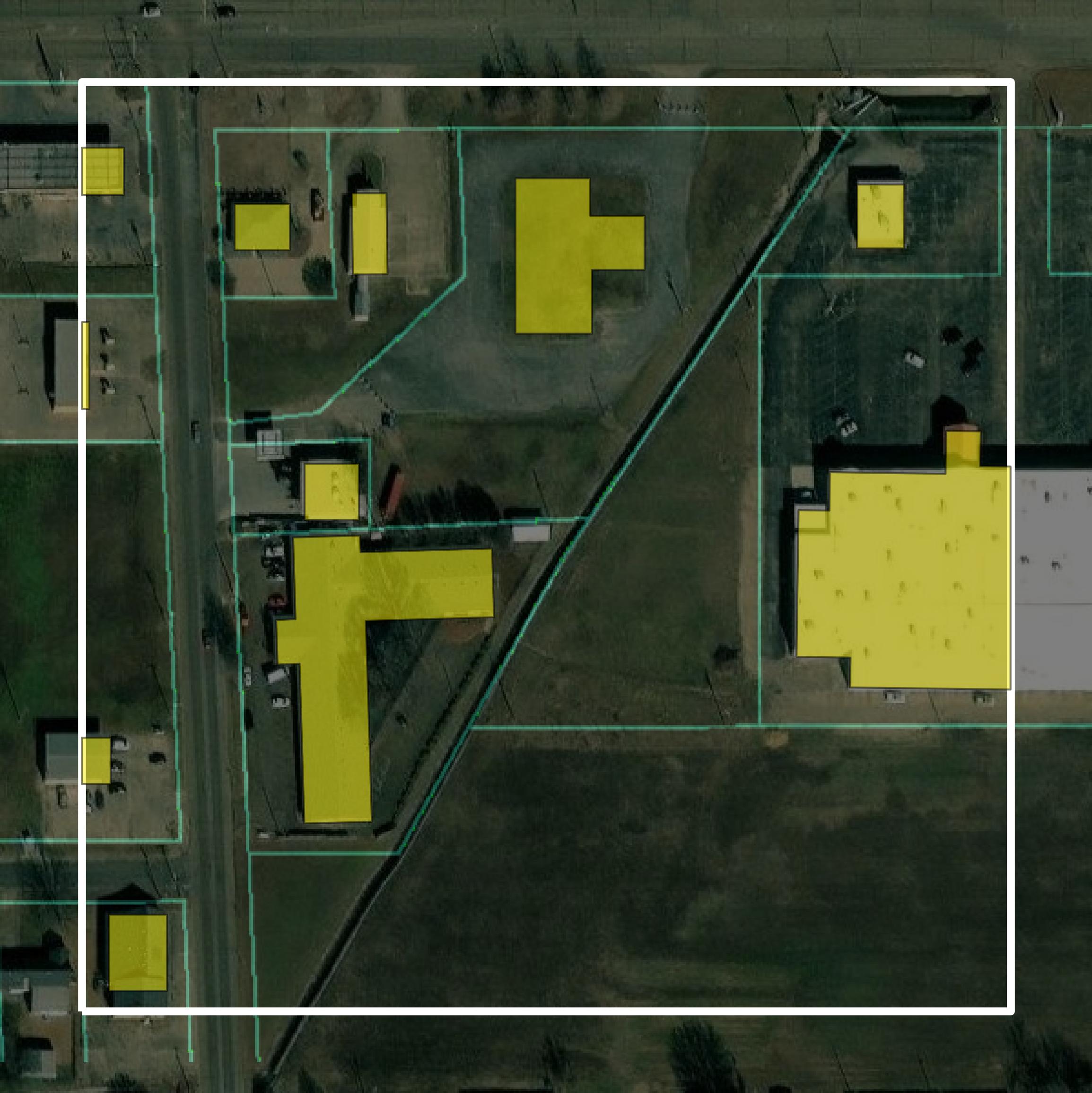This image shows parcel and building data in Bolivar County created using GIS data in Equator.