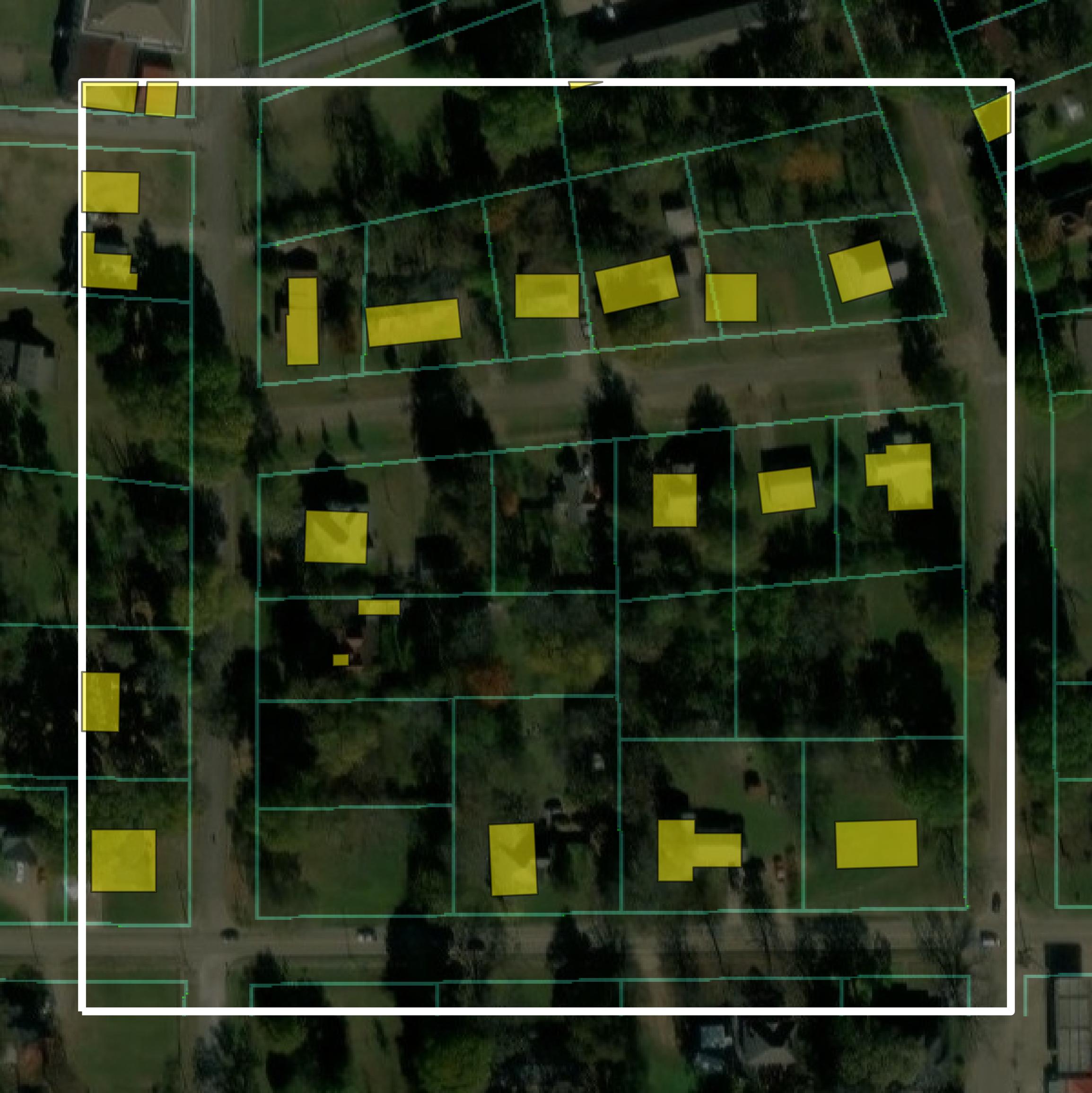 This image shows parcel and building data in Chickasaw County created using GIS data in Equator.