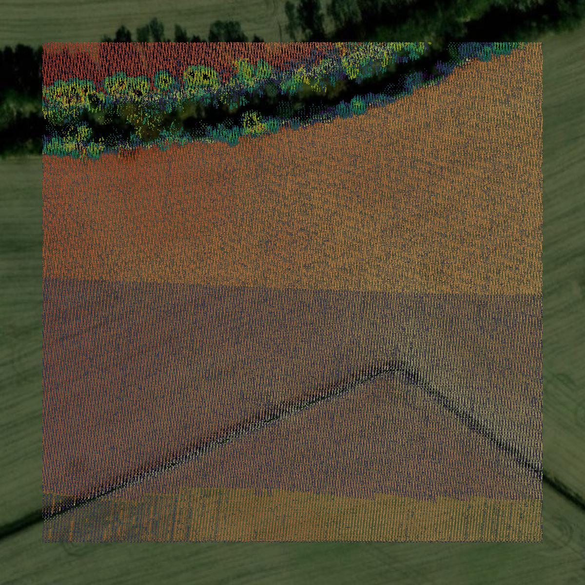 This image shows a LiDAR point cloud in Chickasaw County created using GIS data in Equator.