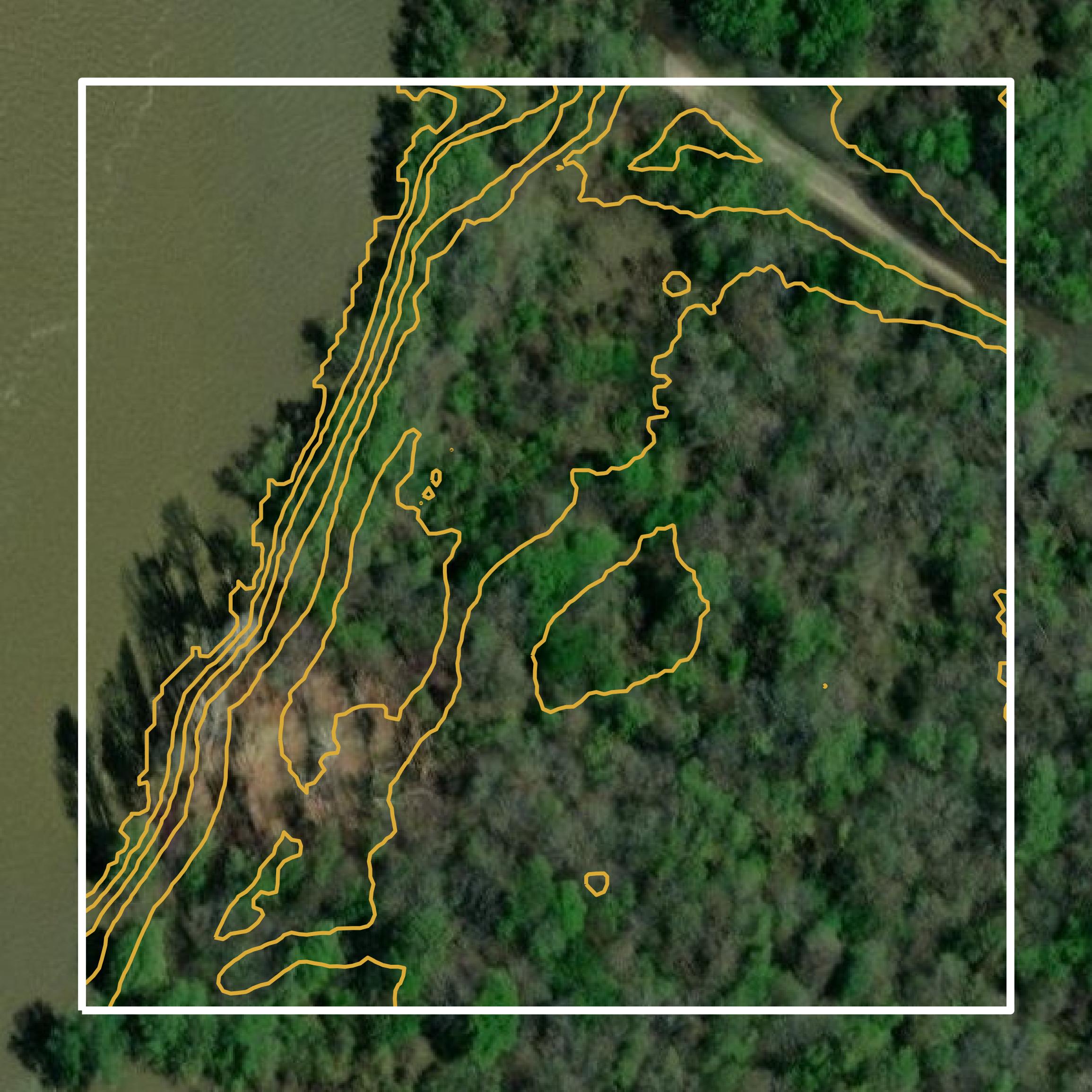 This image shows a contour map in Claiborne County created using GIS data in Equator.