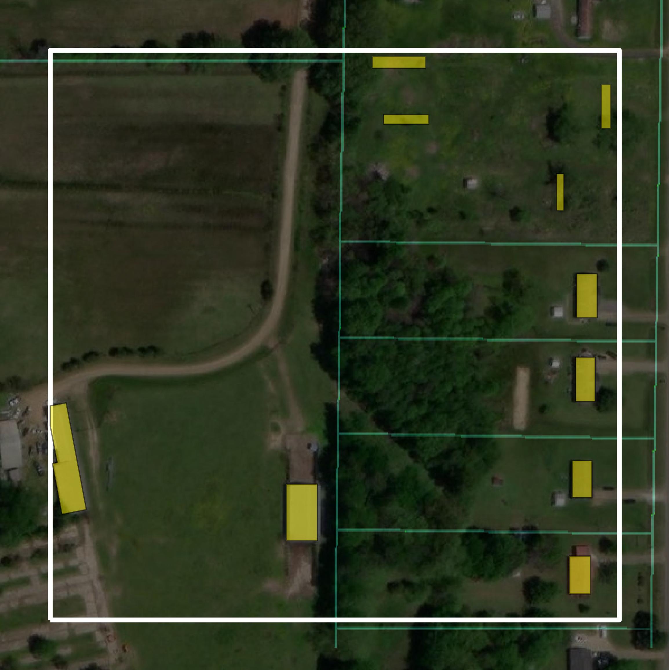 This image shows parcel and building data in Clay County created using GIS data in Equator.