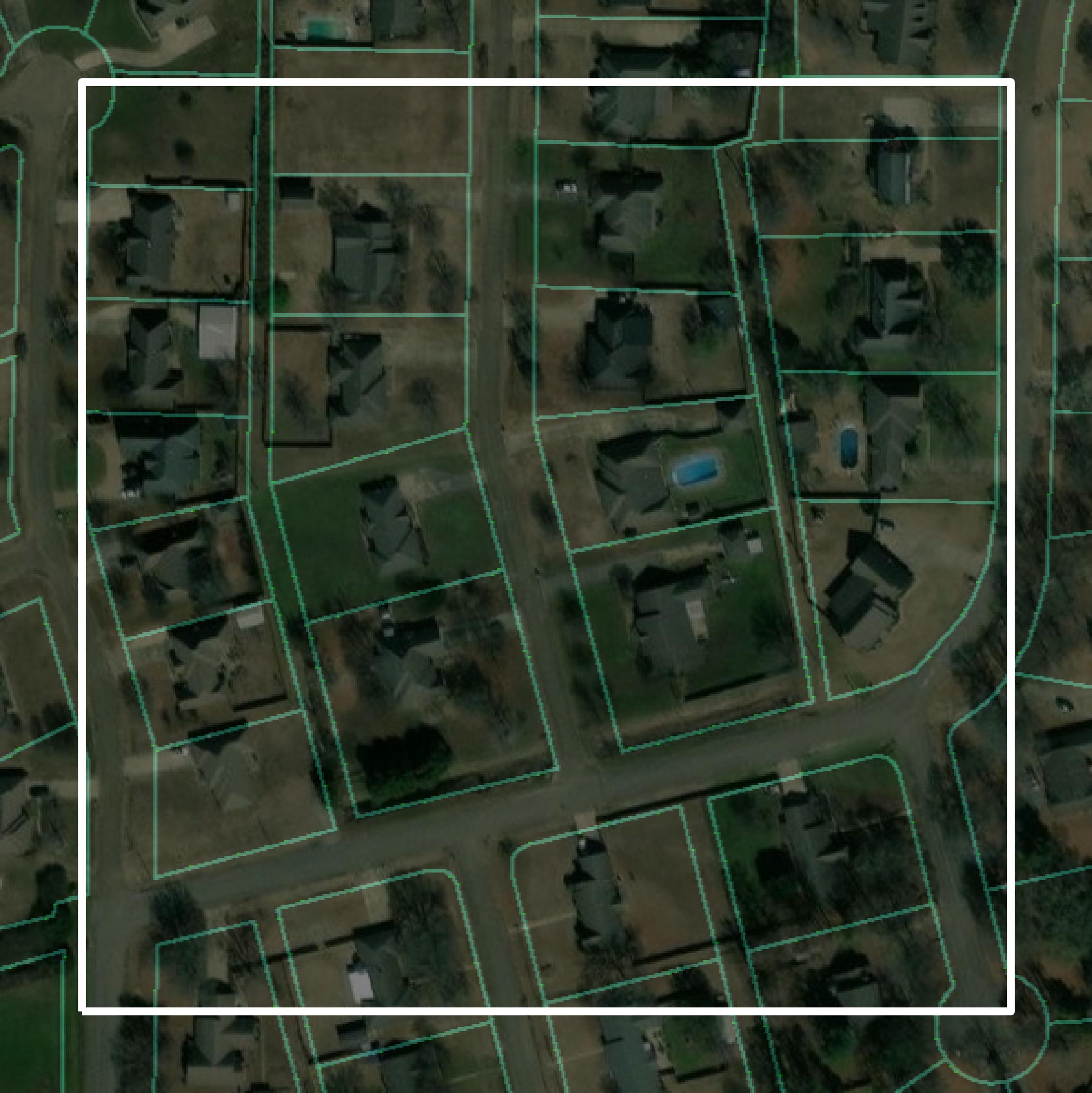 This image shows parcel and building data in Coahoma County created using GIS data in Equator.