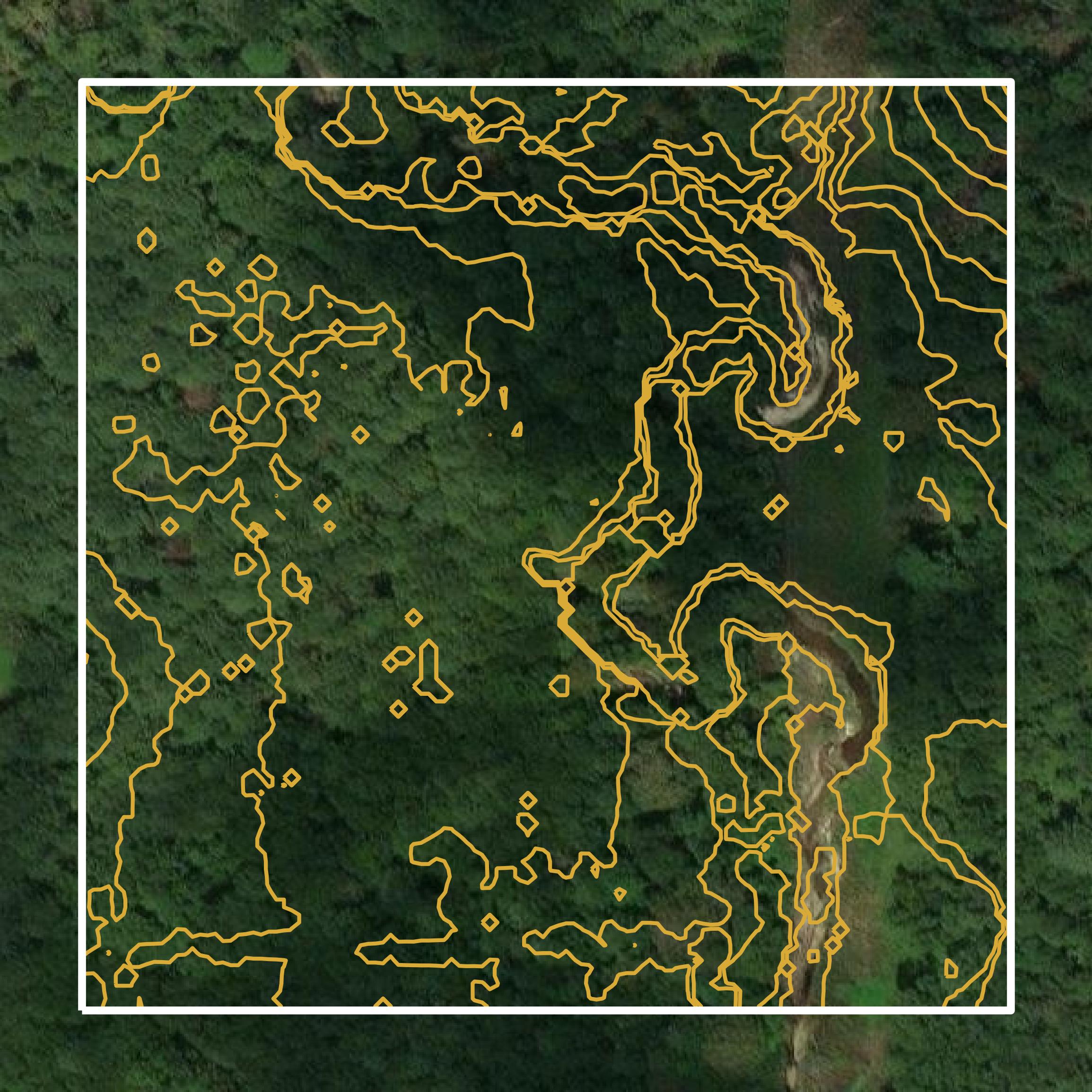 This image shows a contour map in Copiah County created using GIS data in Equator.
