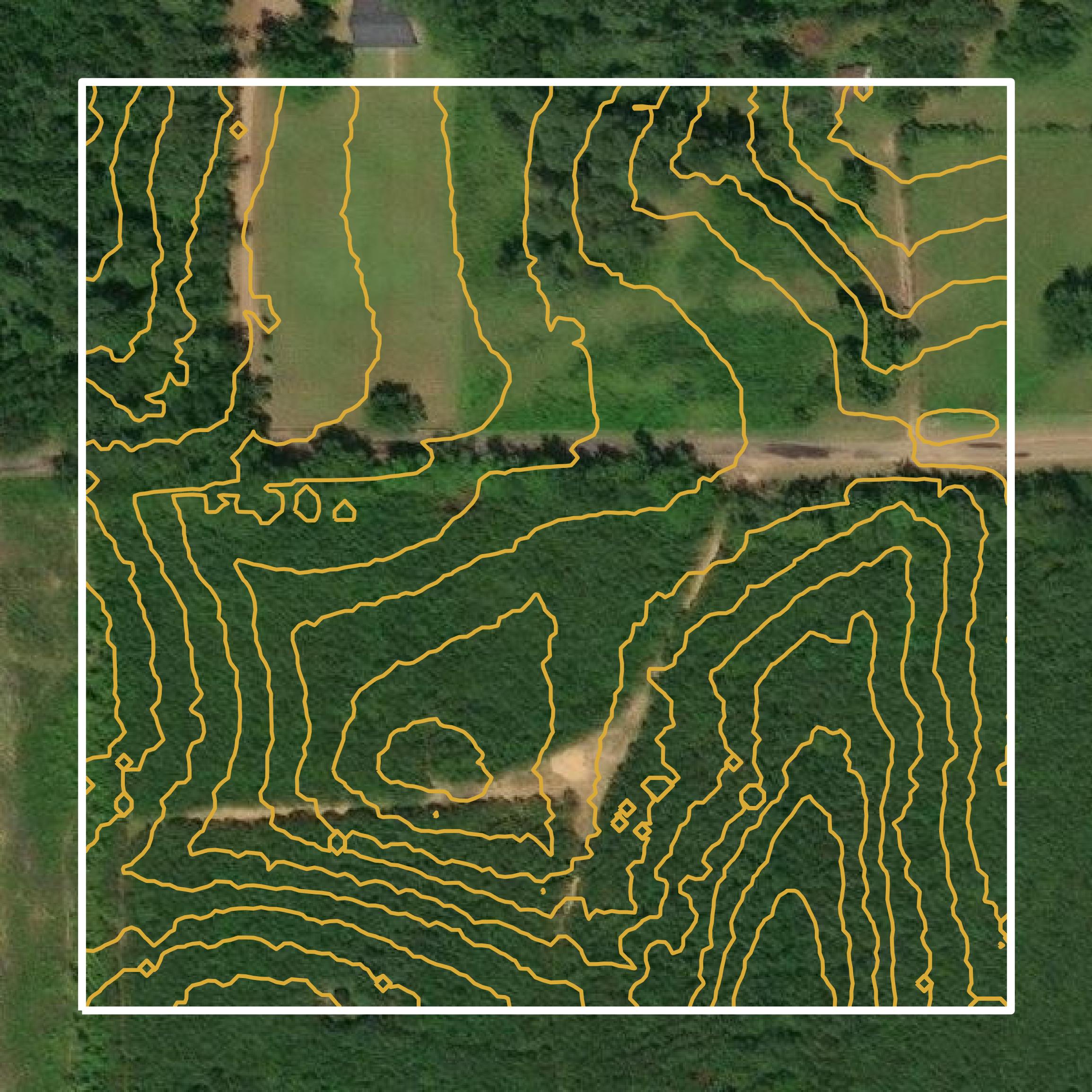This image shows a contour map in Copiah County created using GIS data in Equator.