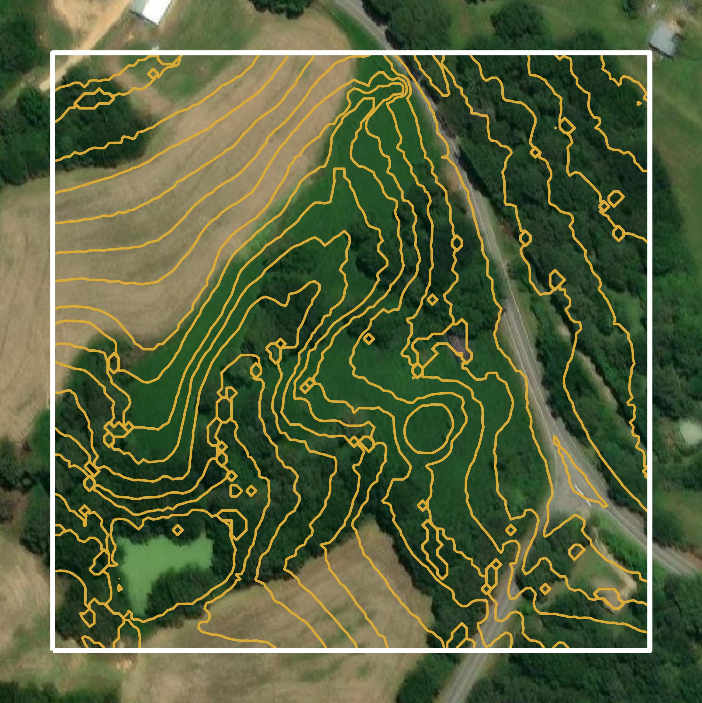 This image shows a contour map in Covington County created using GIS data in Equator.