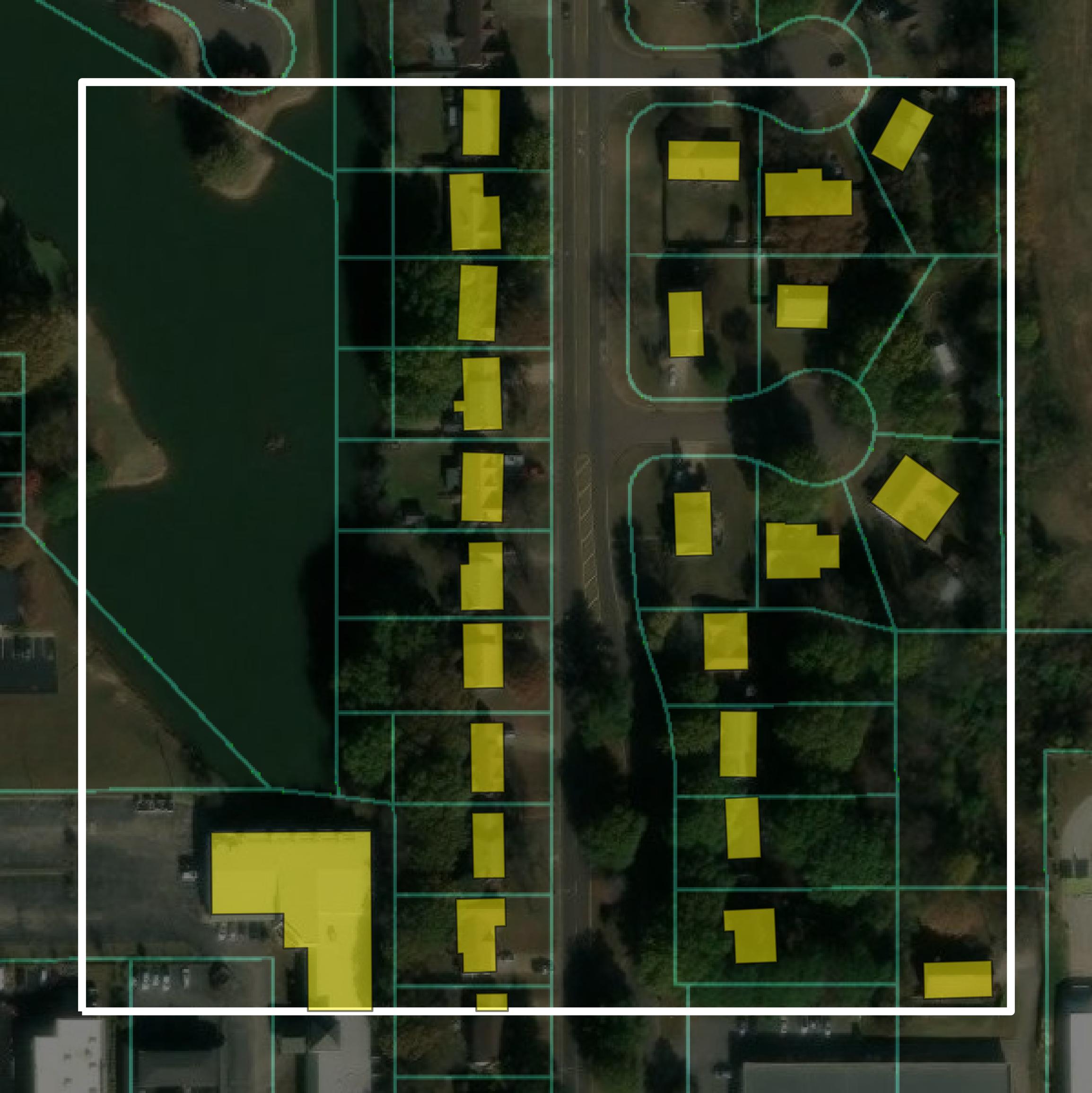 This image shows parcel and building data in DeSoto County created using GIS data in Equator.