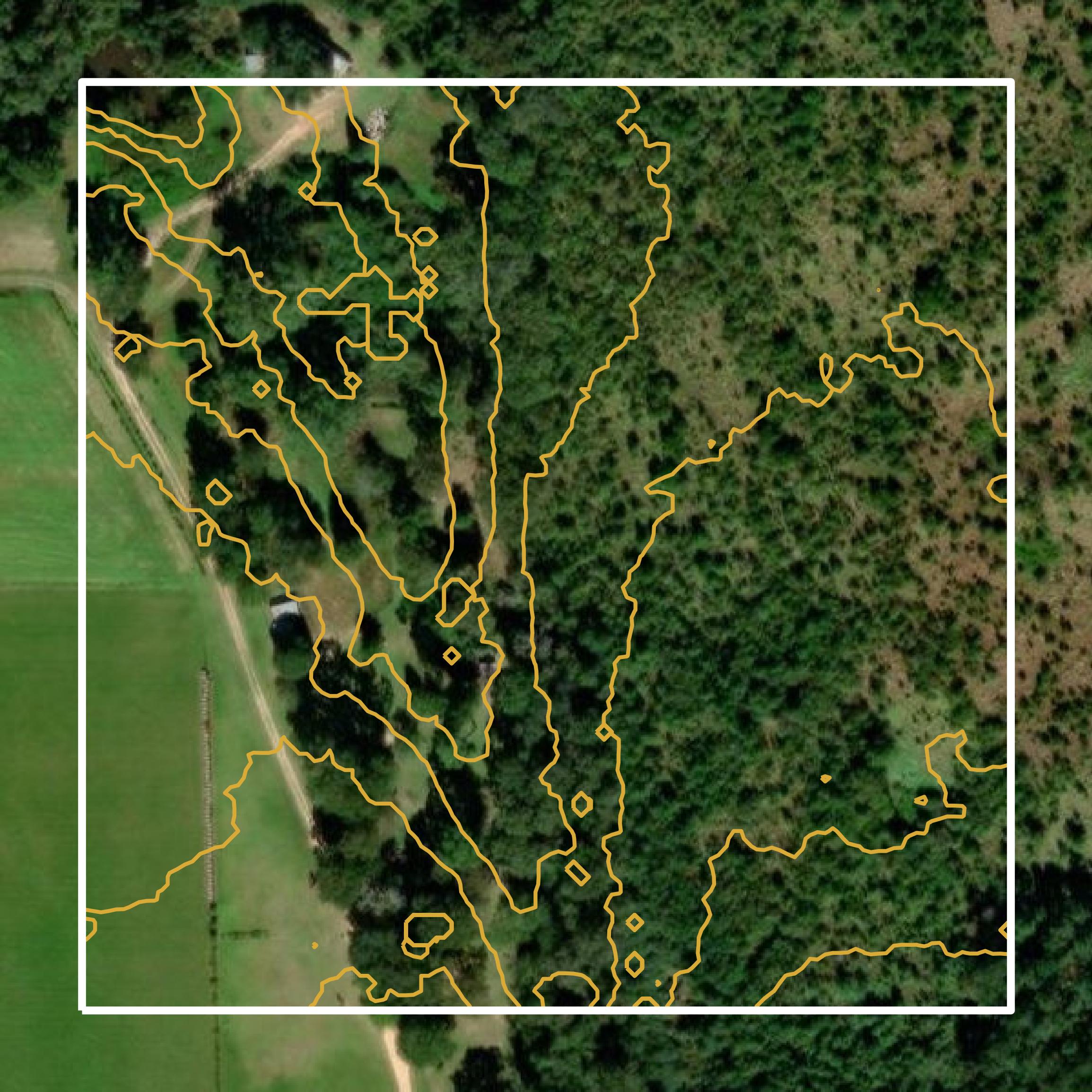 This image shows a contour map in George County created using GIS data in Equator.