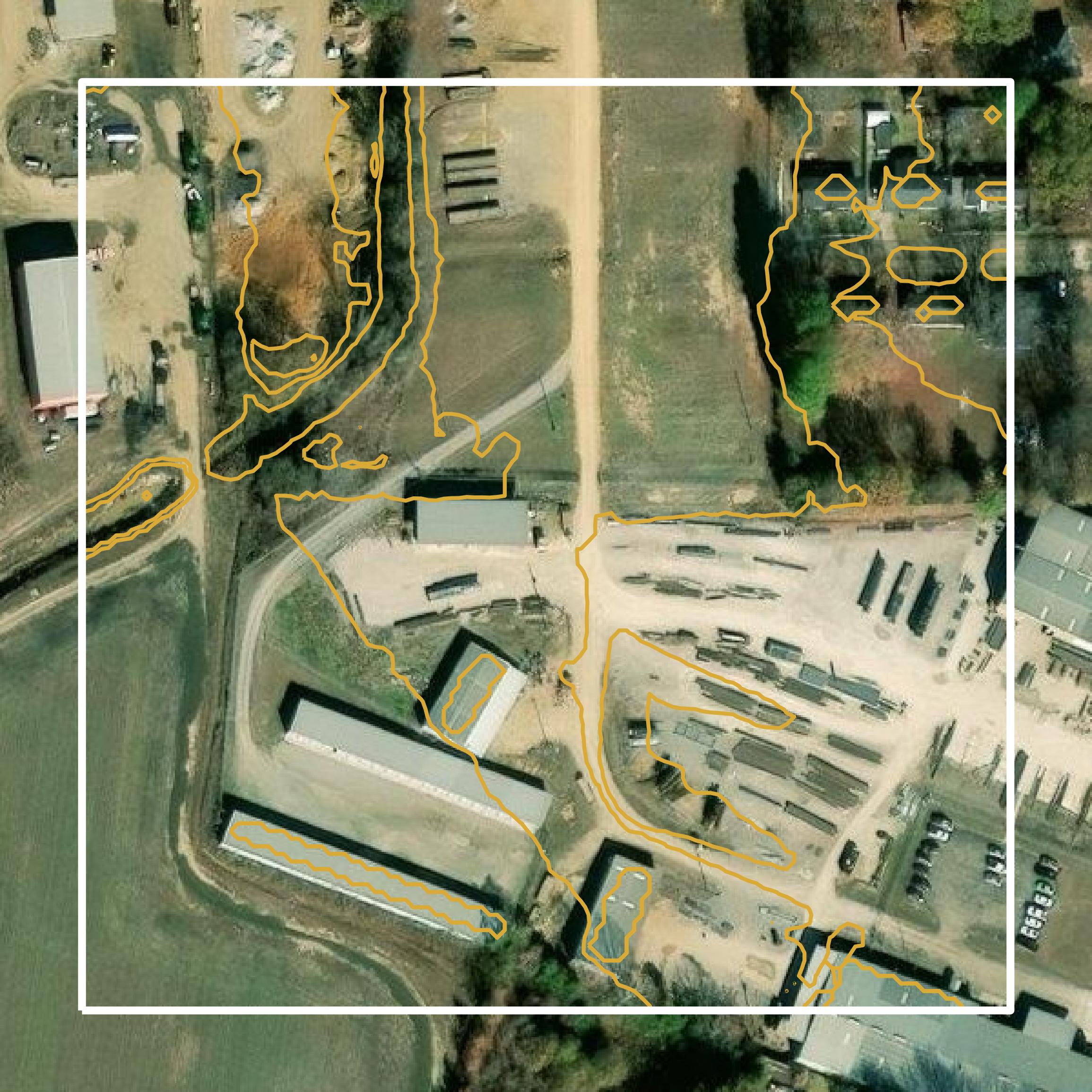 This image shows a contour map in Grenada County created using GIS data in Equator.
