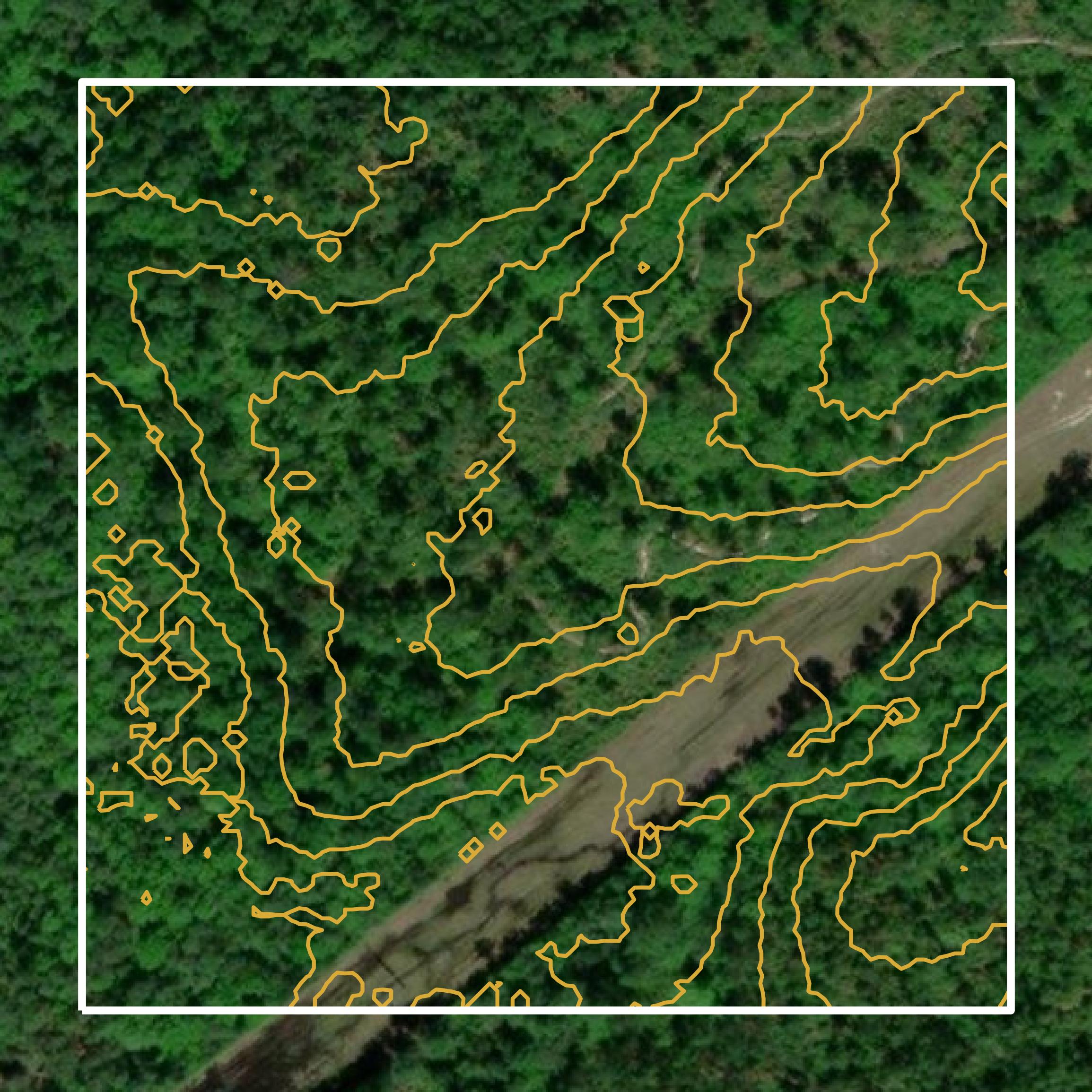 This image shows a contour map in Harrison County created using GIS data in Equator.