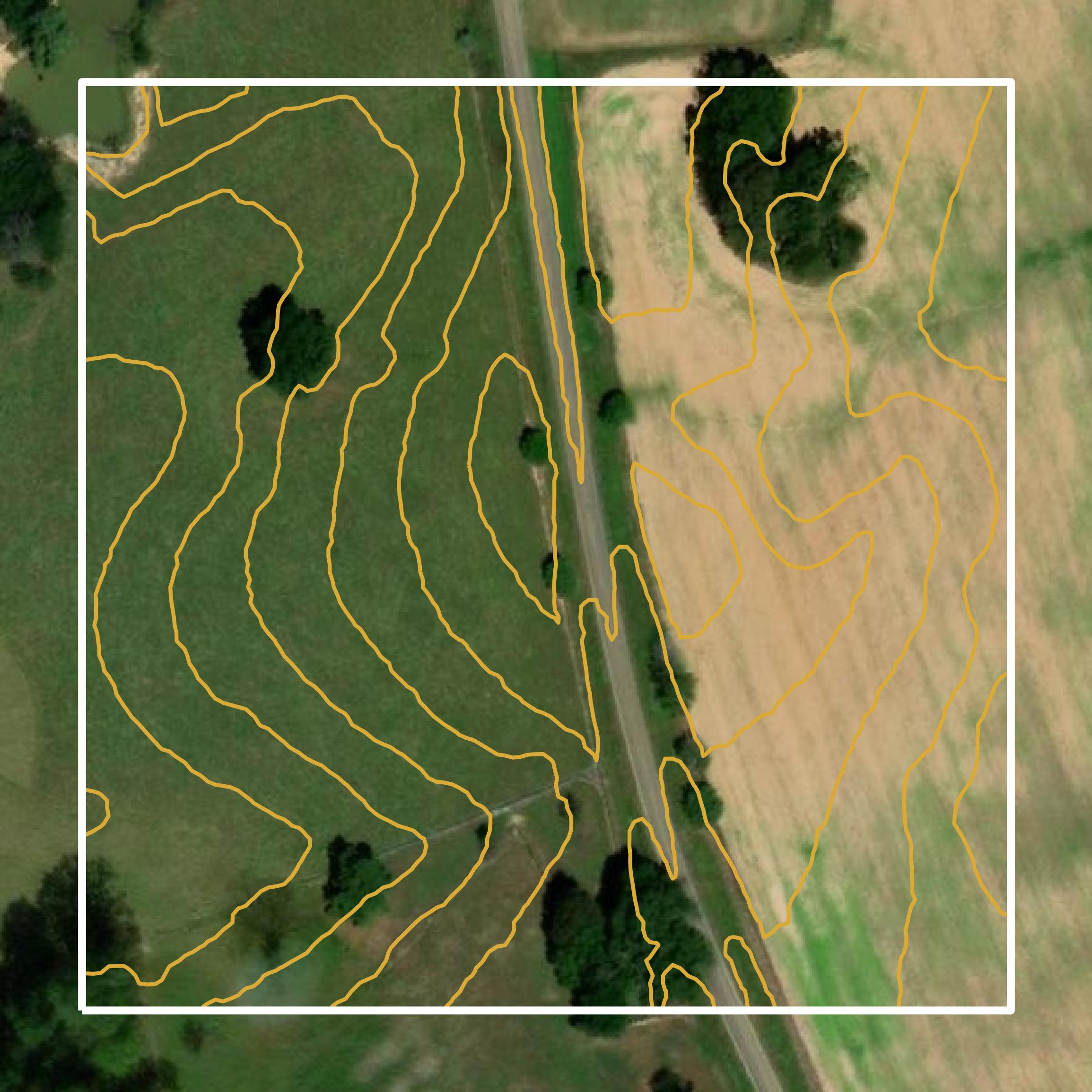 This image shows a contour map in Hinds County created using GIS data in Equator.