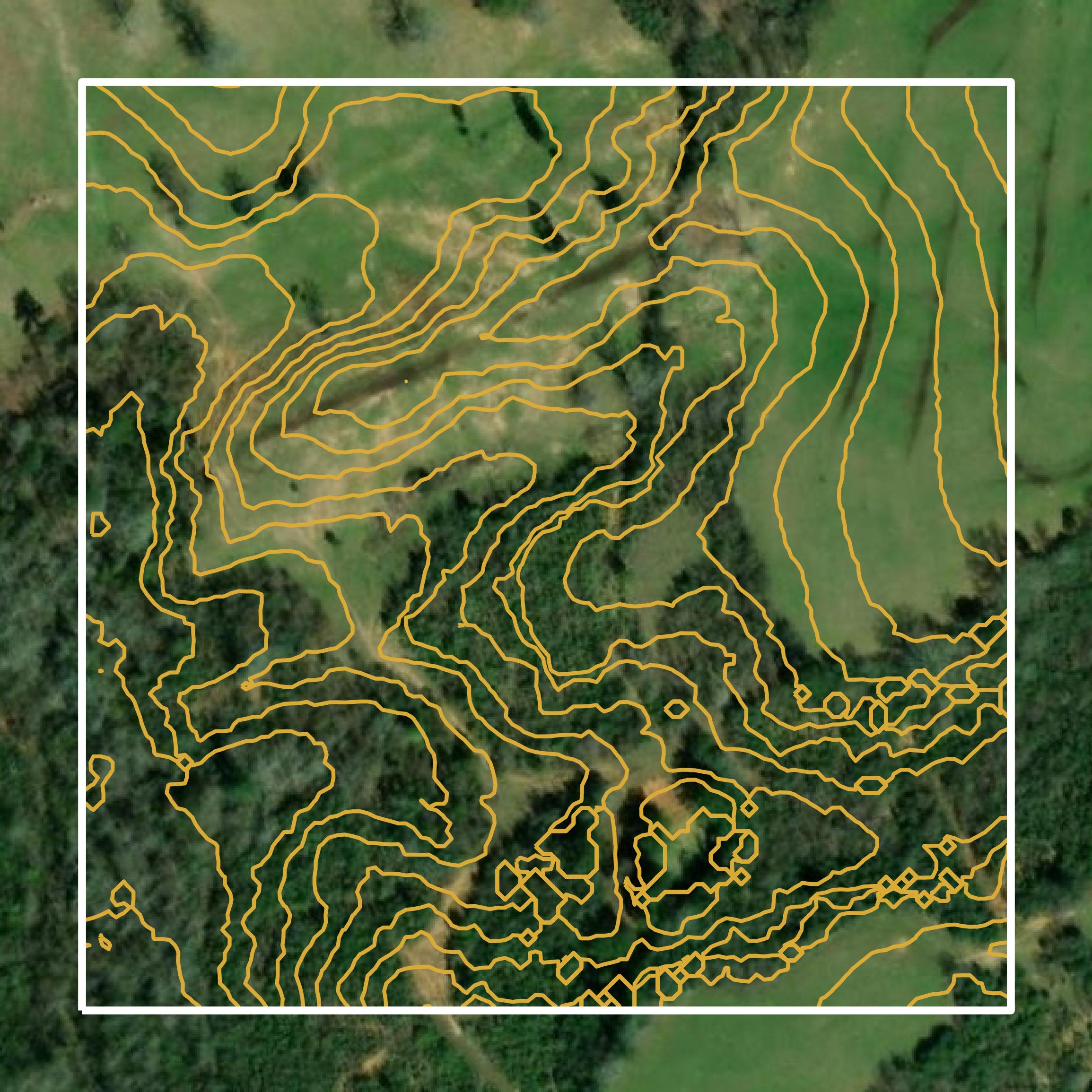 This image shows a contour map in Jefferson Davis County created using GIS data in Equator.