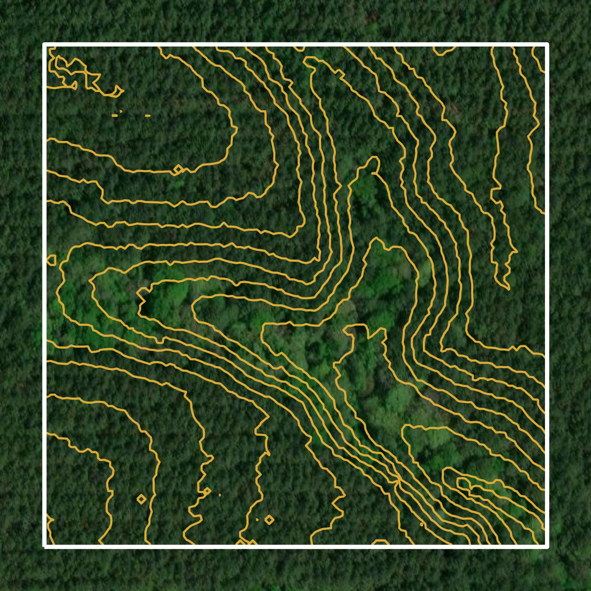 This image shows a contour map in Jefferson Davis County created using GIS data in Equator.