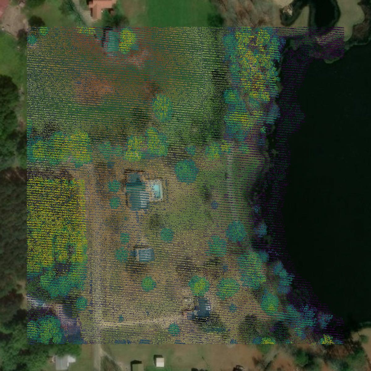 This image shows a LiDAR point cloud in Jones County created using GIS data in Equator.