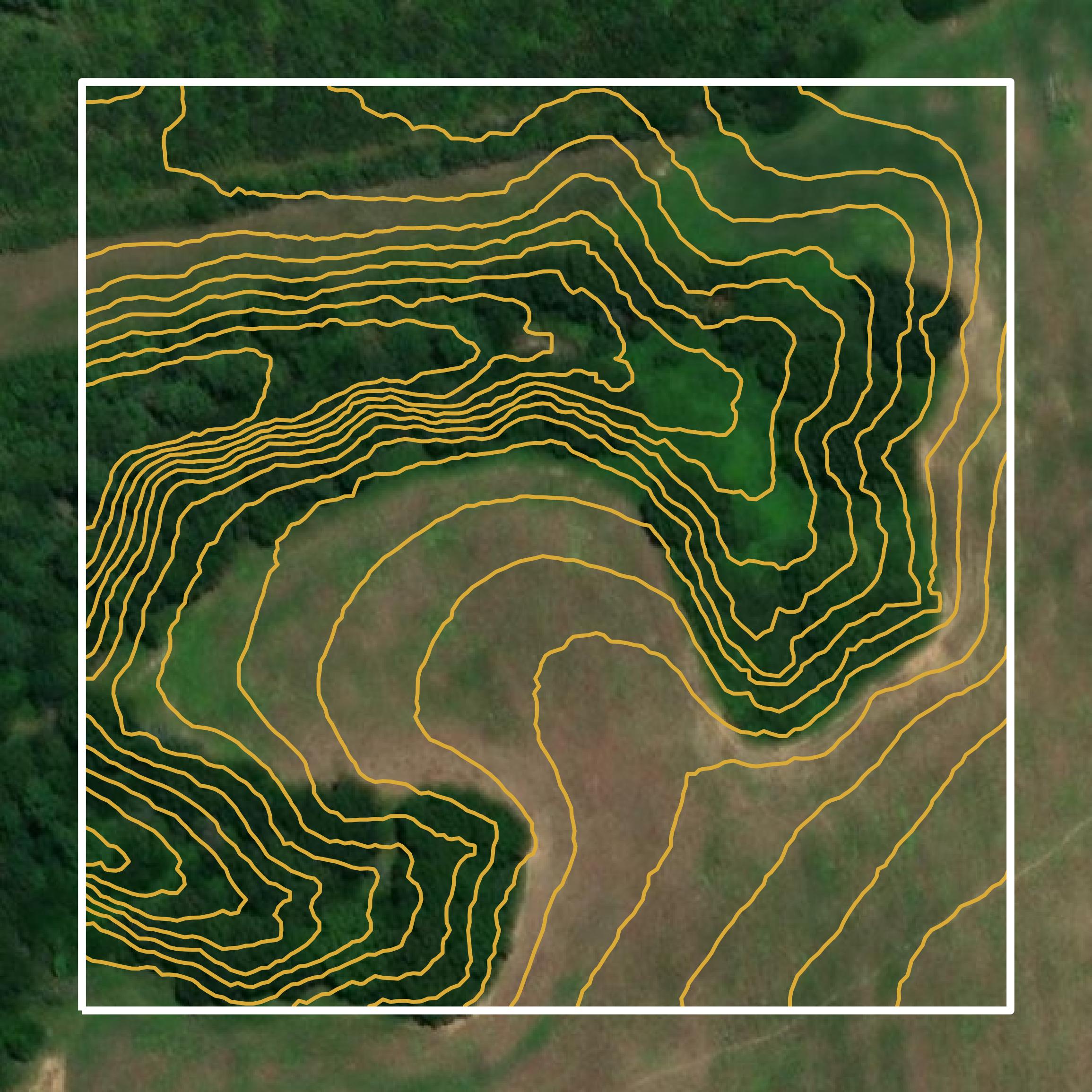 This image shows a contour map in Lamar County created using GIS data in Equator.