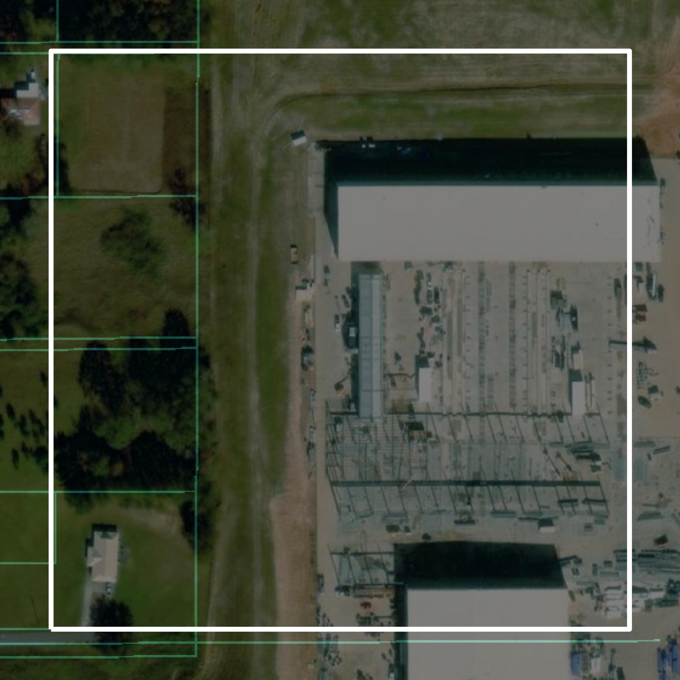 This image shows parcel and building data in Lamar County created using GIS data in Equator.