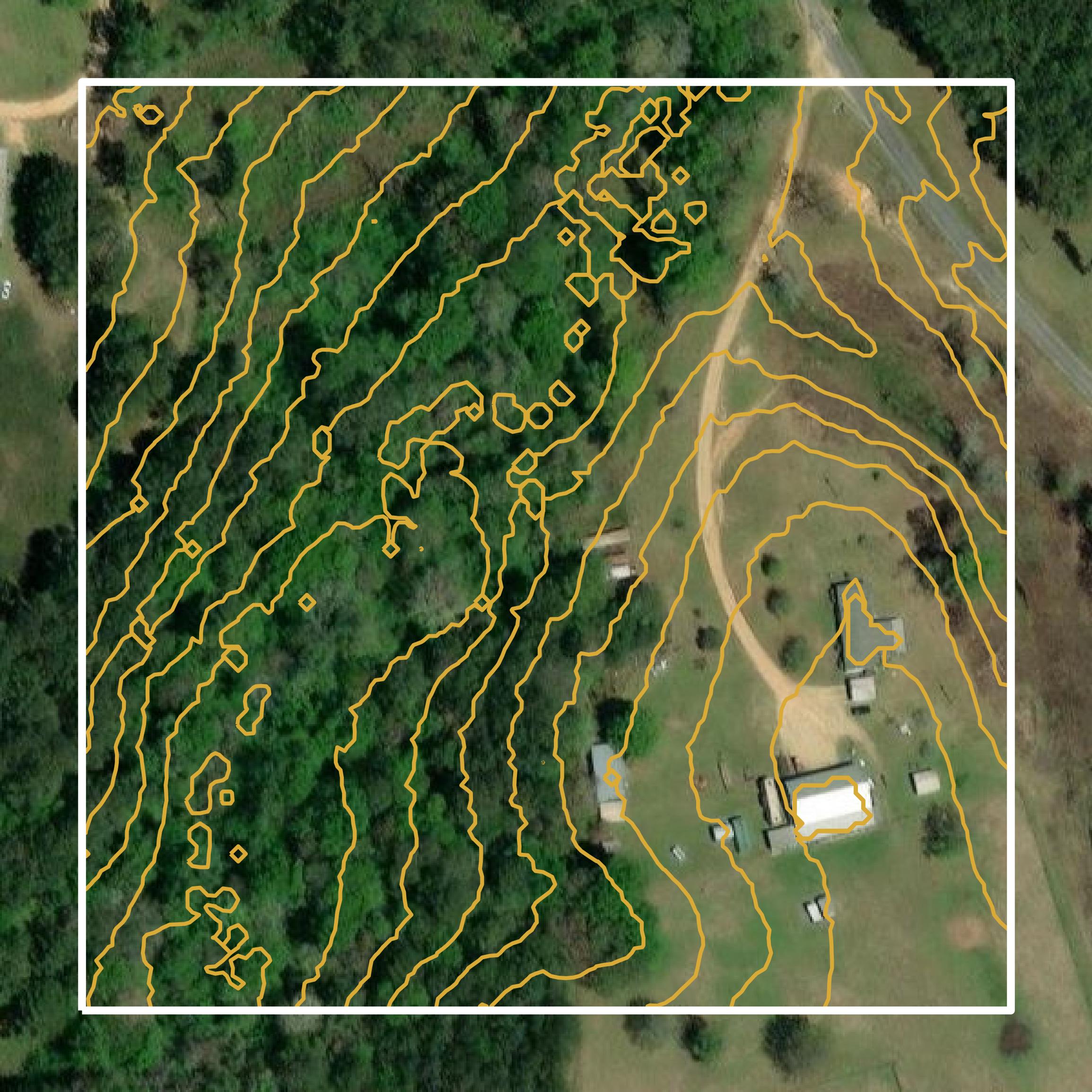 This image shows a contour map in Lawrence County created using GIS data in Equator.