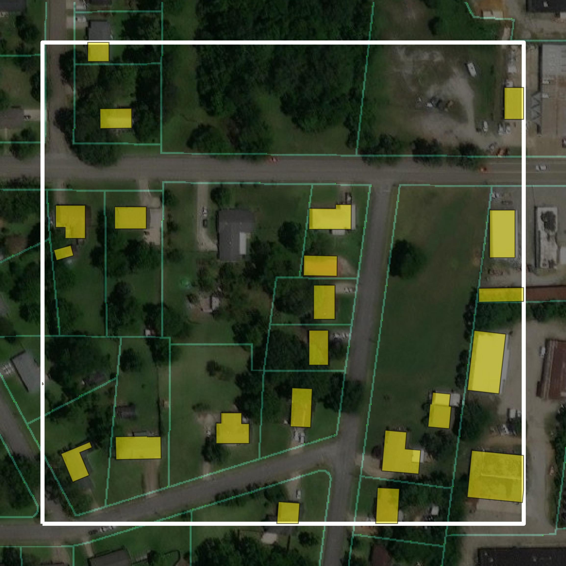This image shows parcel and building data in Lee County created using GIS data in Equator.