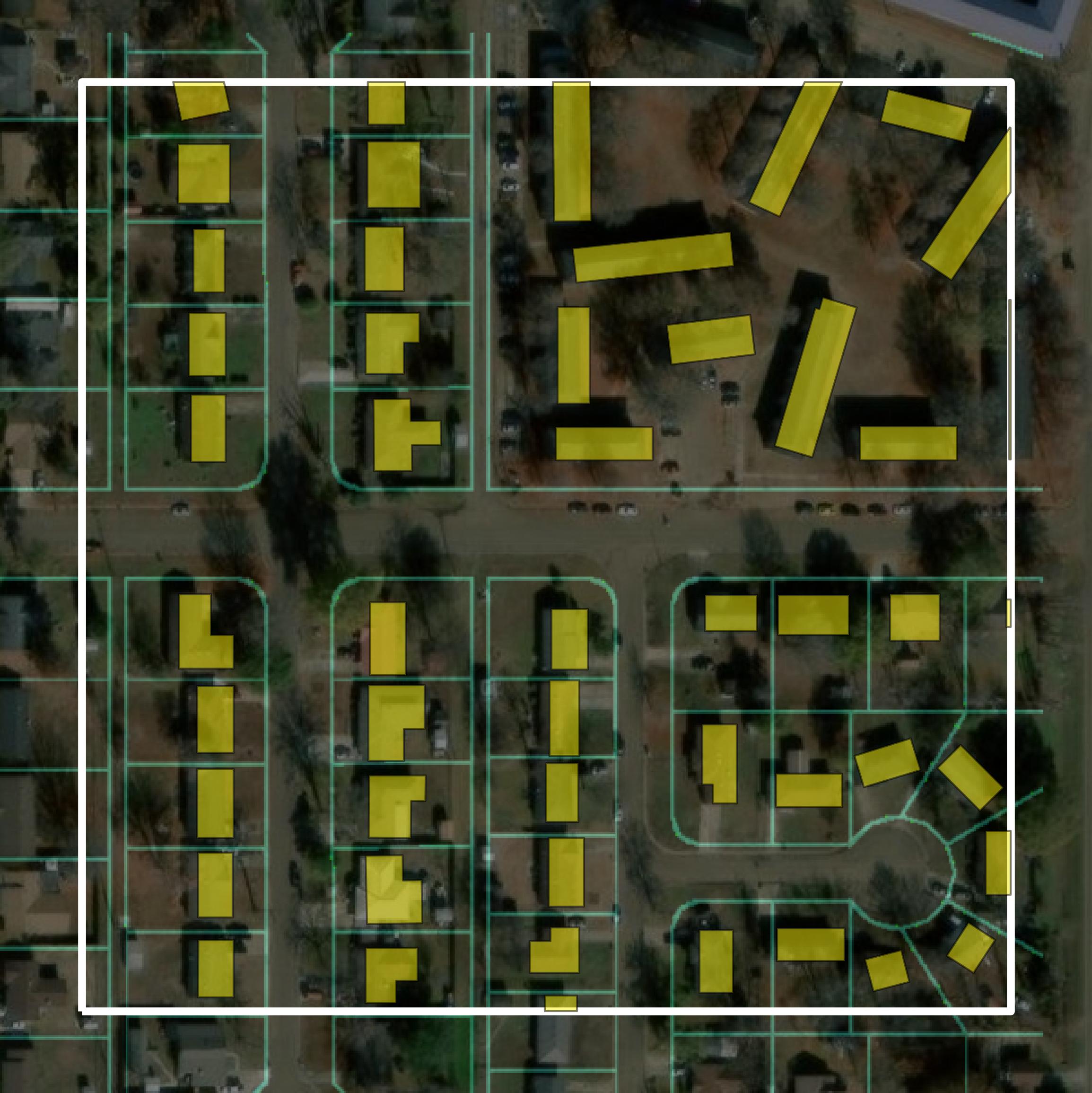 This image shows parcel and building data in Leflore County created using GIS data in Equator.