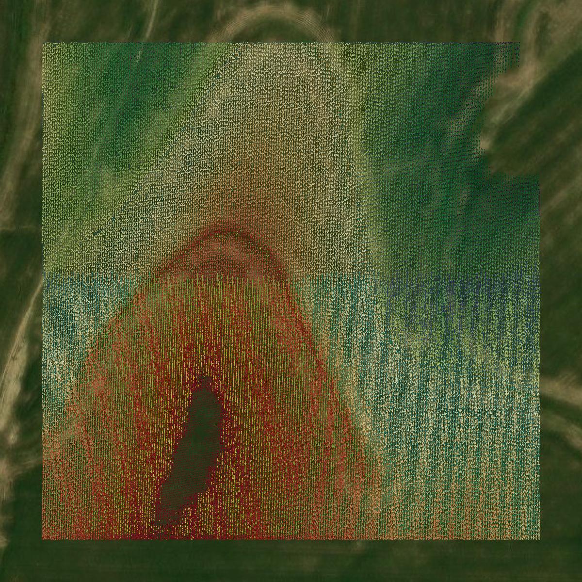 This image shows a LiDAR point cloud in Madison County created using GIS data in Equator.