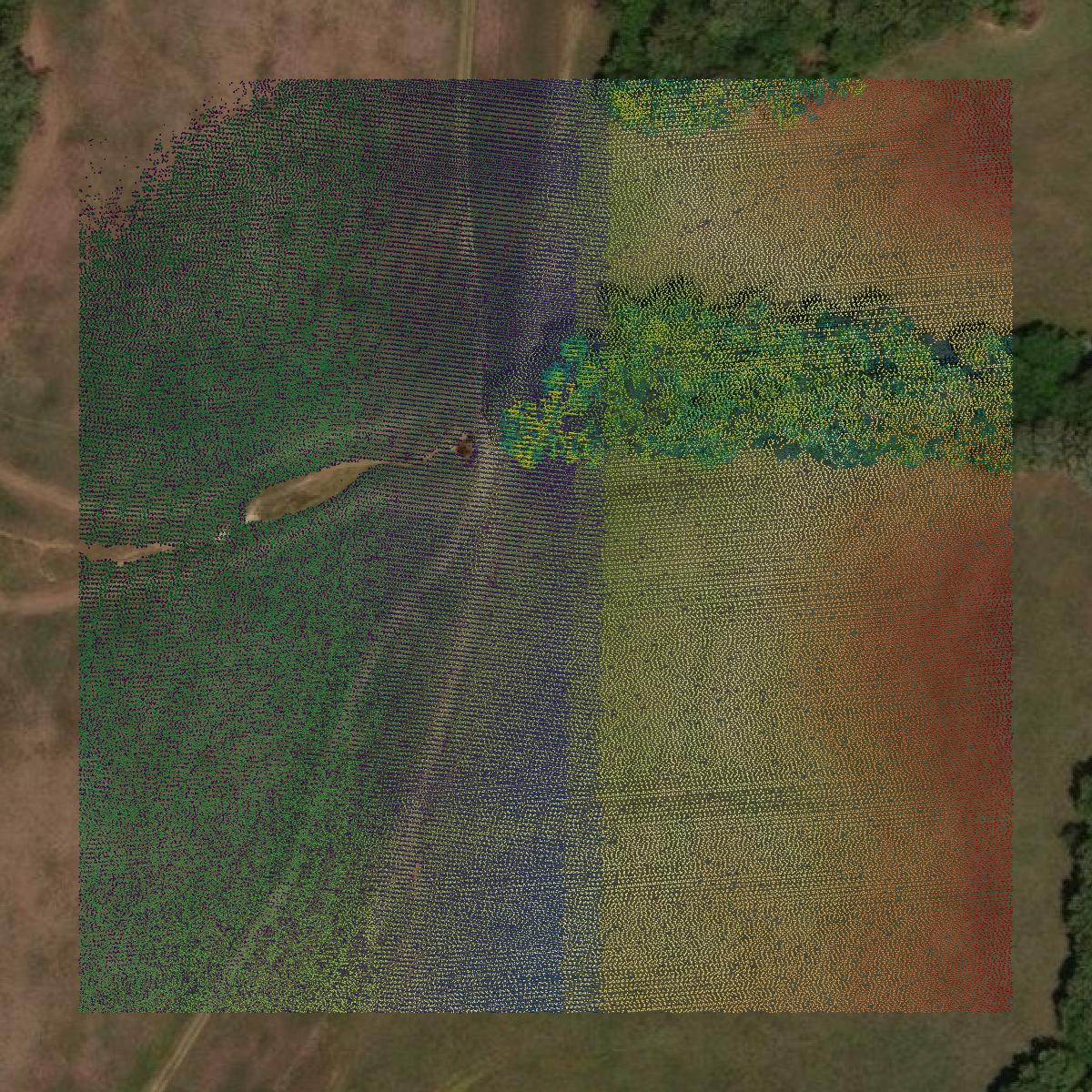 This image shows a LiDAR point cloud in Marshall County created using GIS data in Equator.