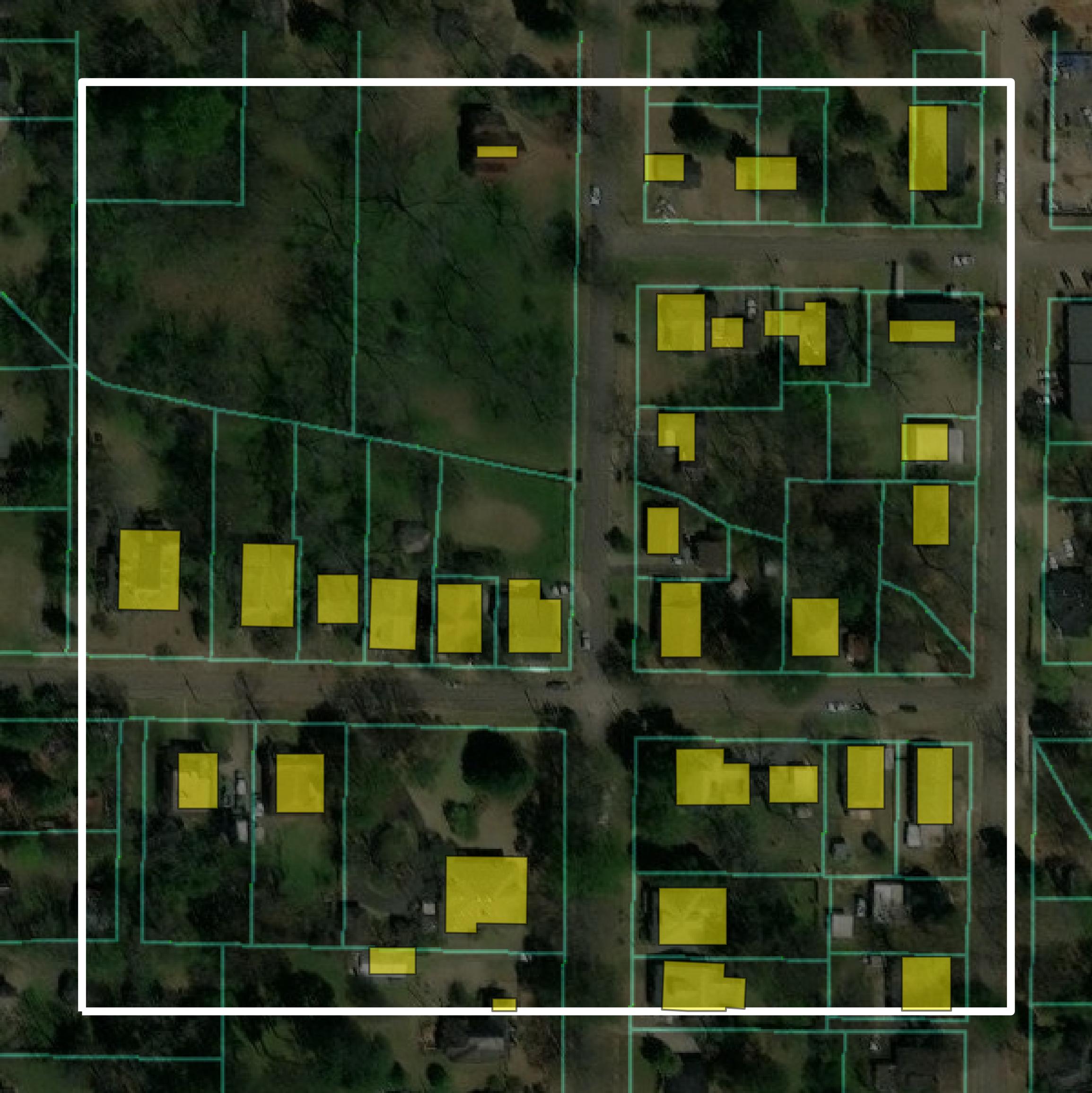 This image shows parcel and building data in Monroe County created using GIS data in Equator.