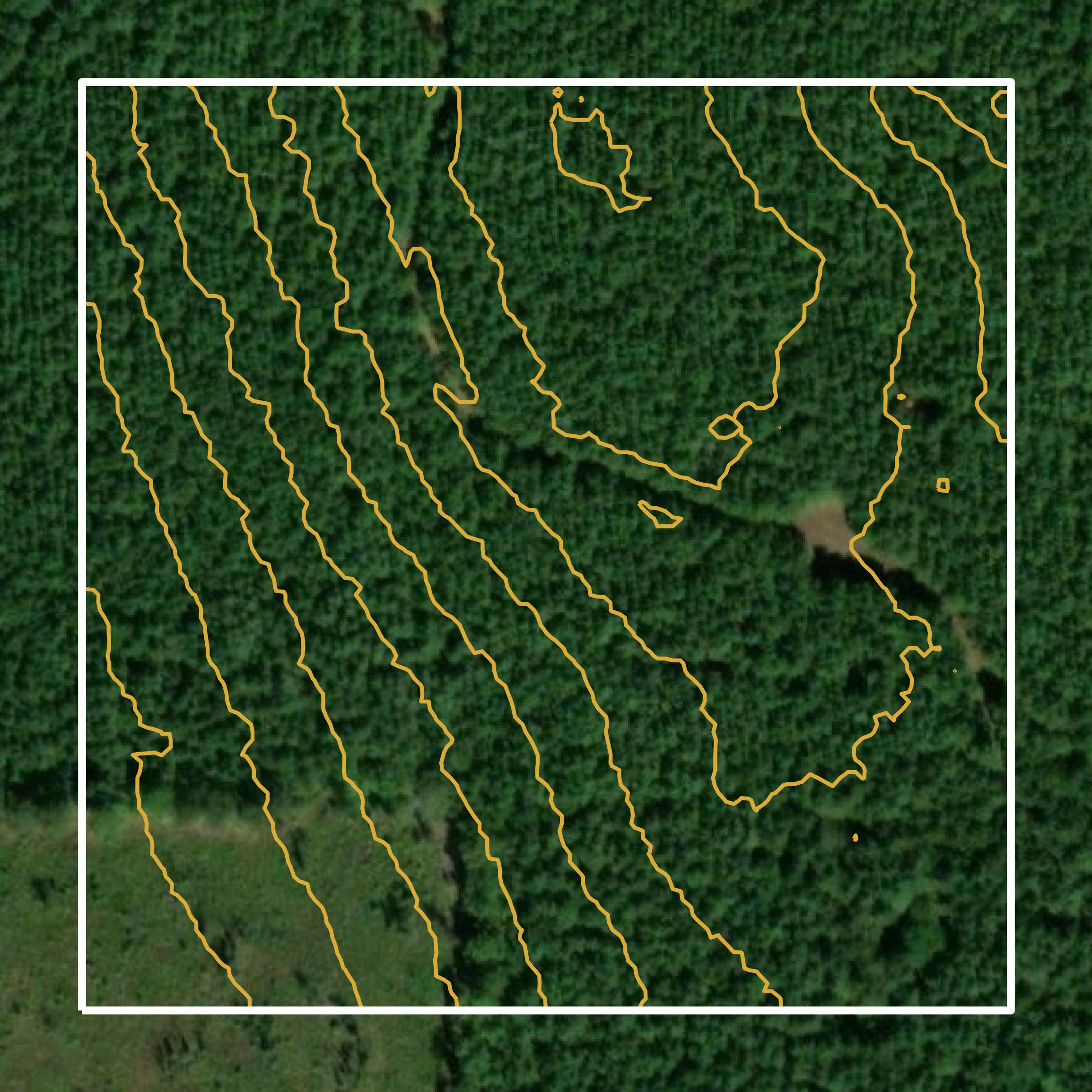 This image shows a contour map in Oktibbeha County created using GIS data in Equator.