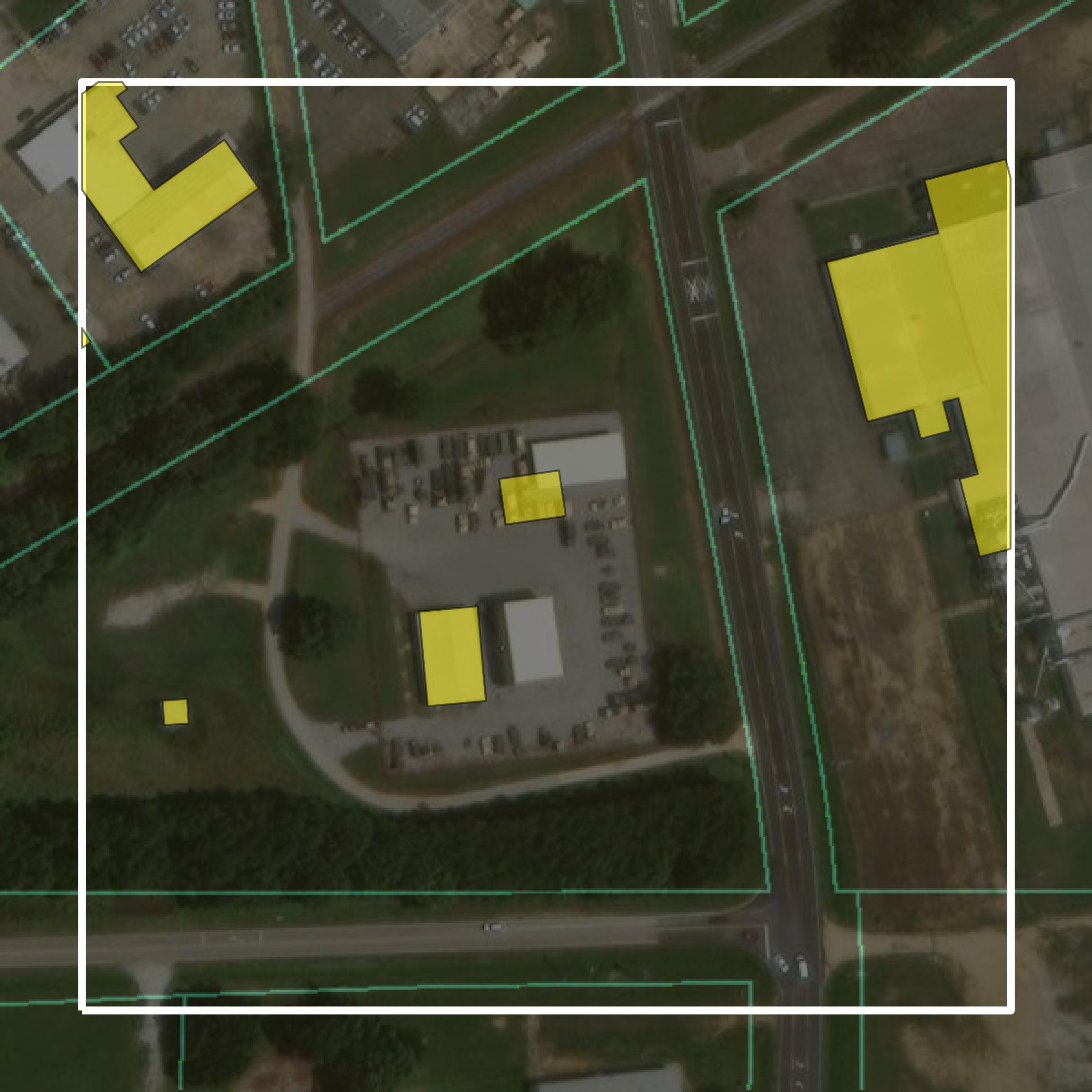 This image shows parcel and building data in Oktibbeha County created using GIS data in Equator.