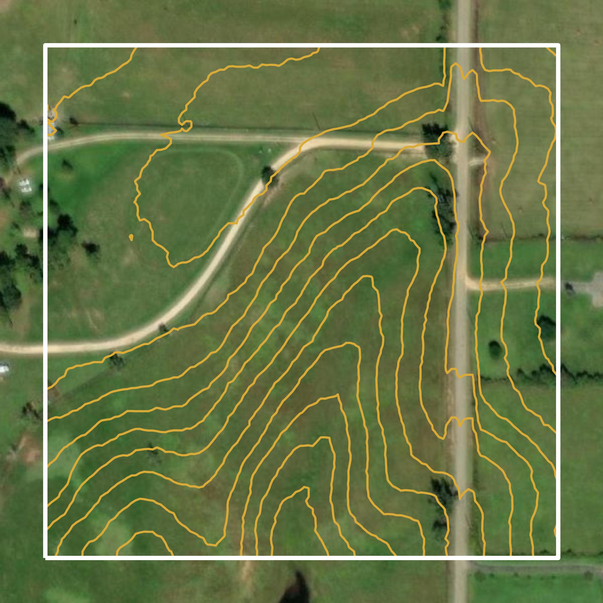 This image shows a contour map in Pearl River County created using GIS data in Equator.