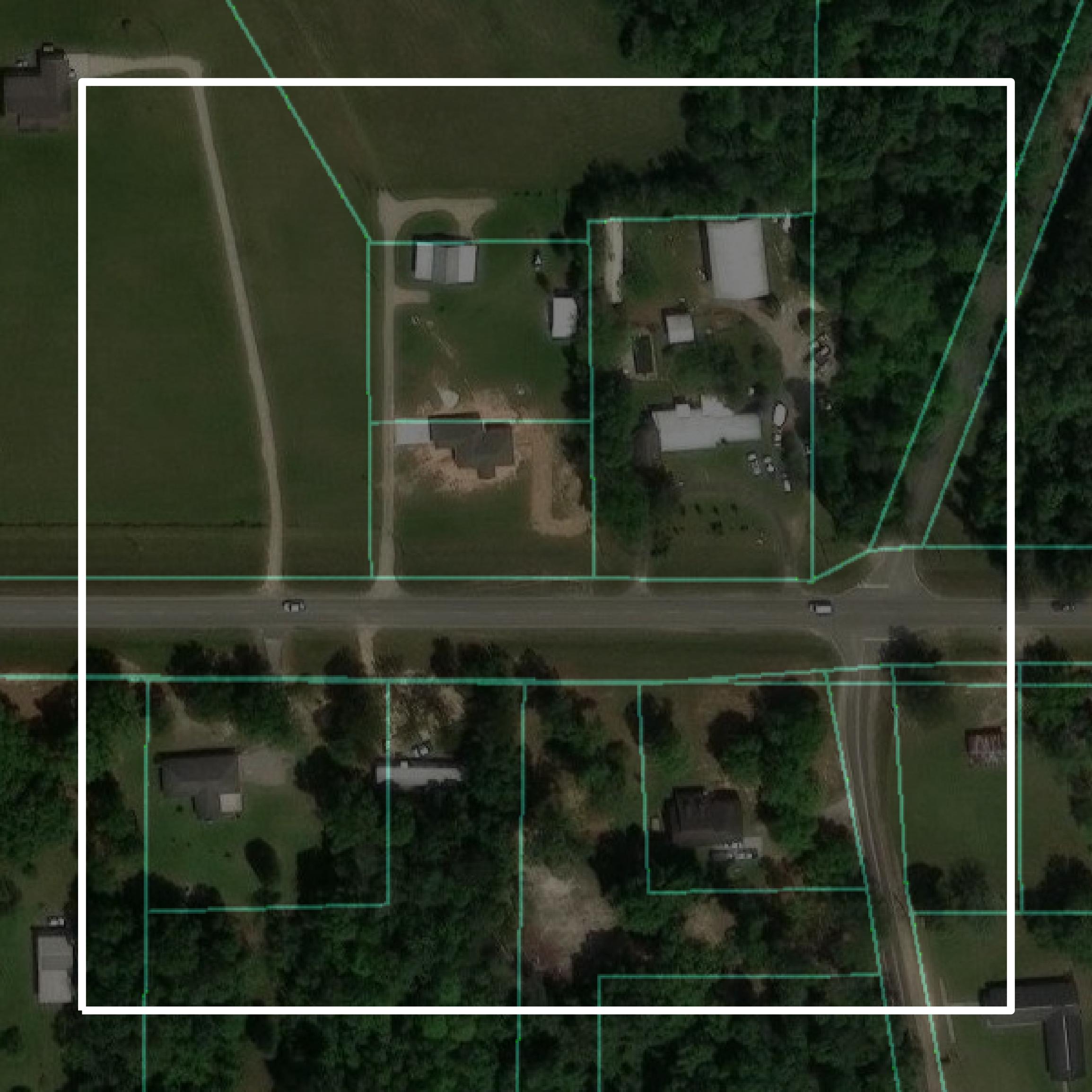 This image shows parcel and building data in Pearl River County created using GIS data in Equator.