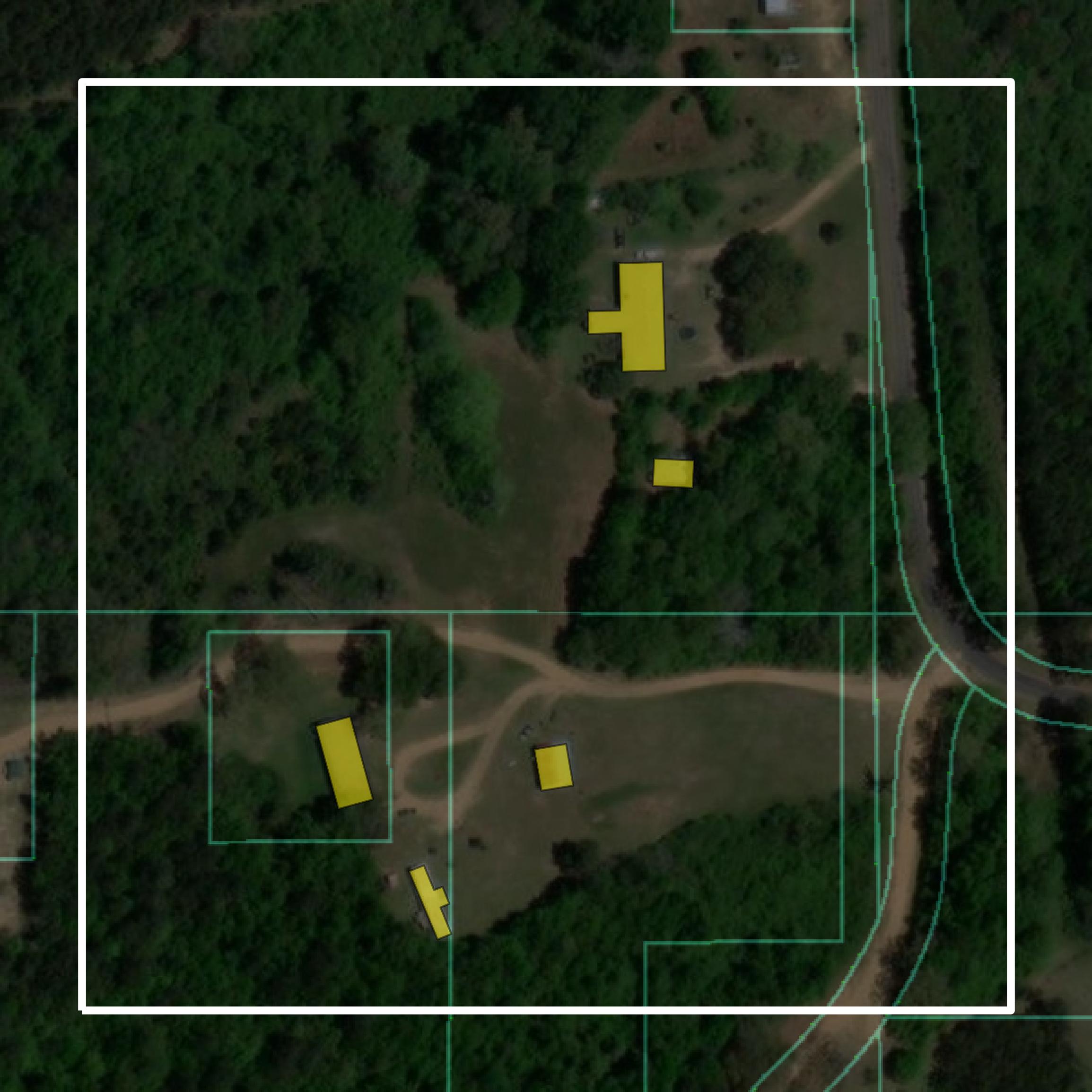 This image shows parcel and building data in Pike County created using GIS data in Equator.