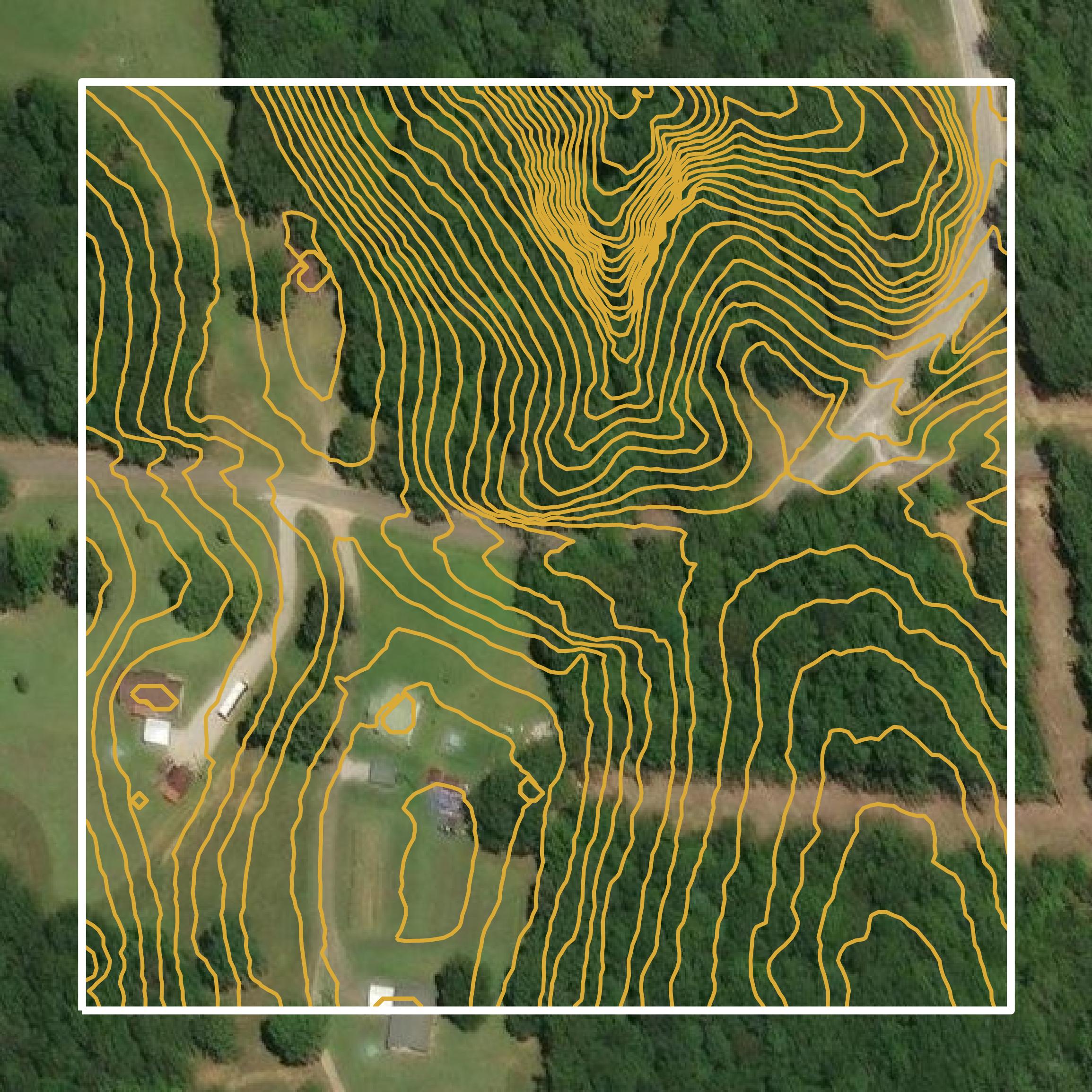This image shows a contour map in Pontotoc County created using GIS data in Equator.