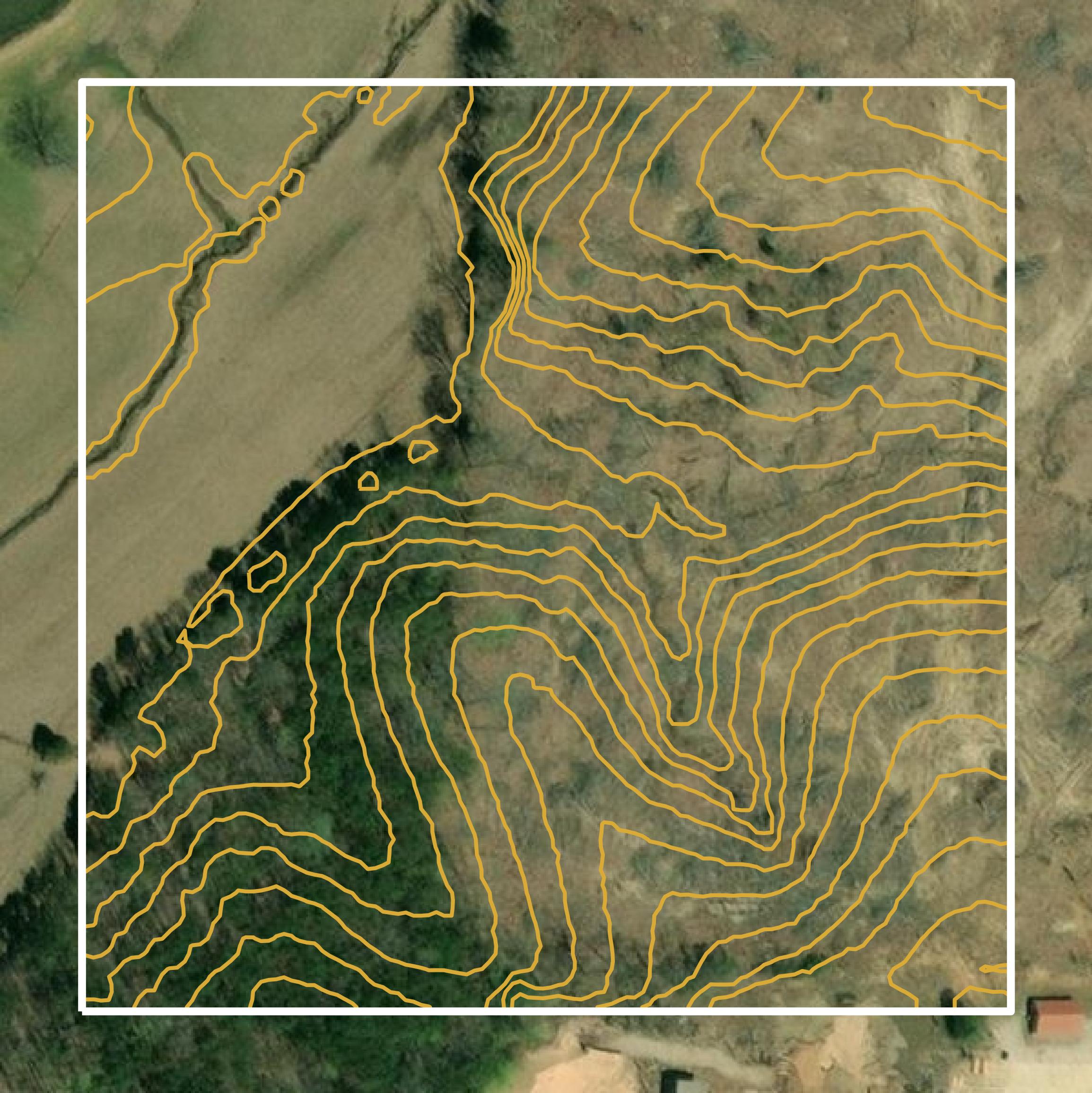 This image shows a contour map in Prentiss County created using GIS data in Equator.