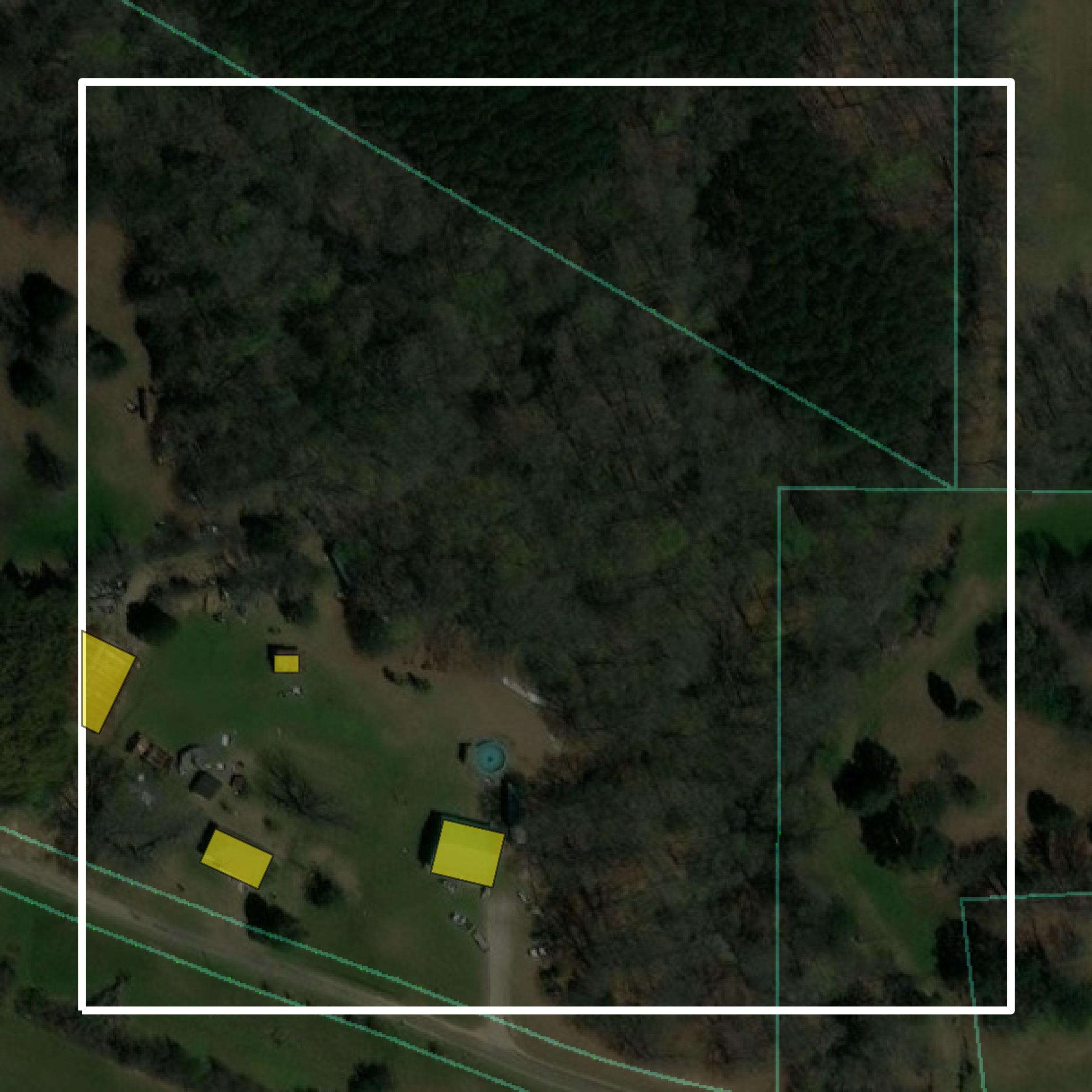 This image shows parcel and building data in Prentiss County created using GIS data in Equator.