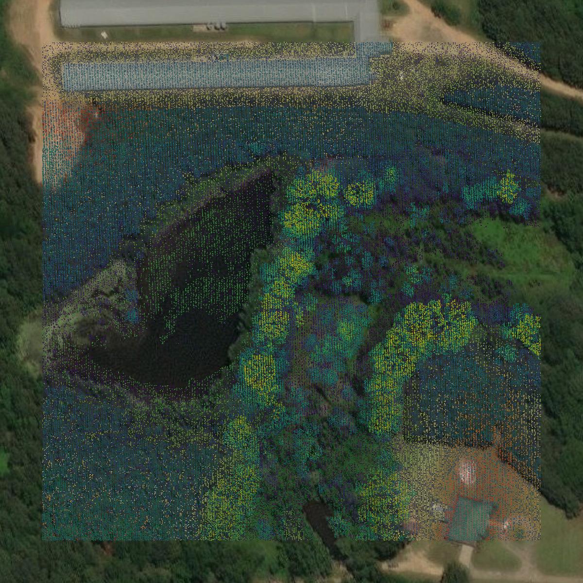 This image shows a LiDAR point cloud in Smith County created using GIS data in Equator.