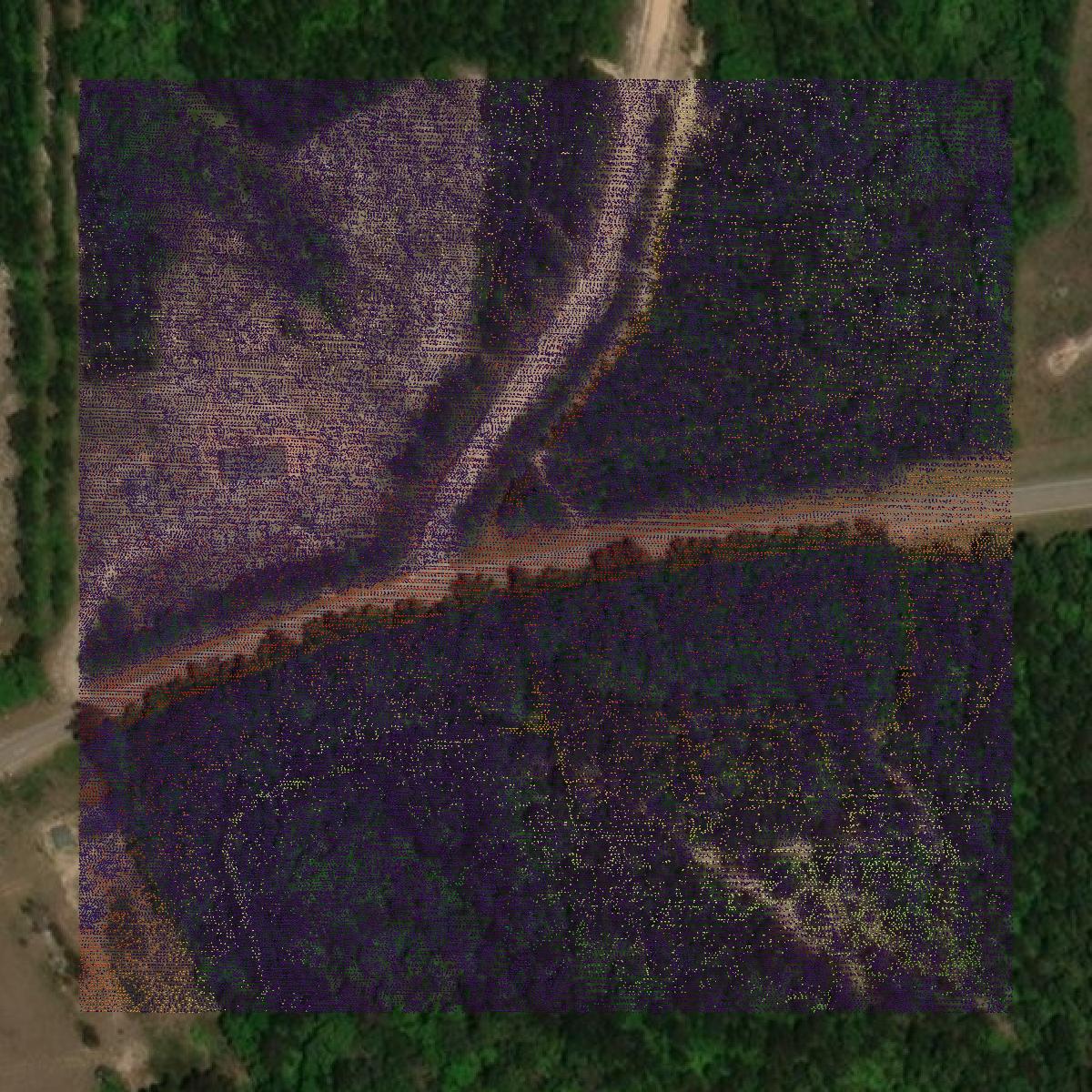 This image shows a LiDAR point cloud in Stone County created using GIS data in Equator.