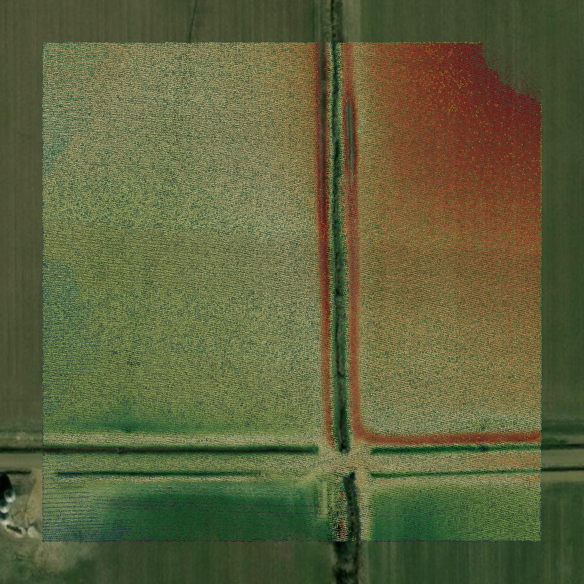 This image shows a LiDAR point cloud in Tallahatchie County created using GIS data in Equator.