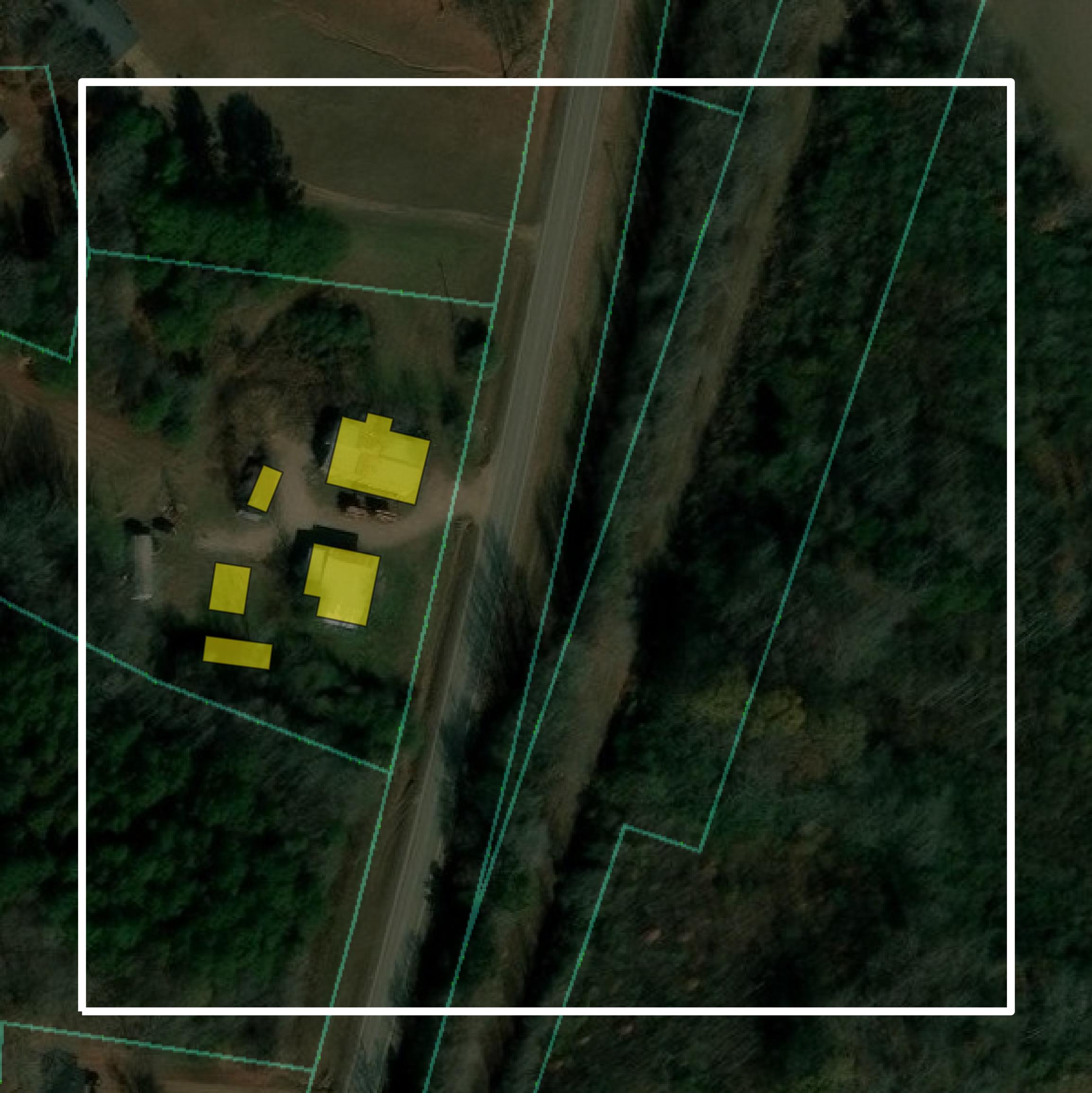 This image shows parcel and building data in Tippah County created using GIS data in Equator.