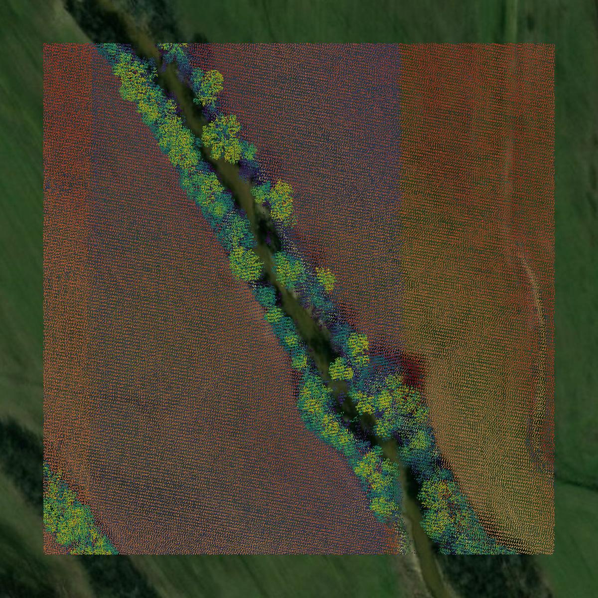 This image shows a LiDAR point cloud in Union County created using GIS data in Equator.