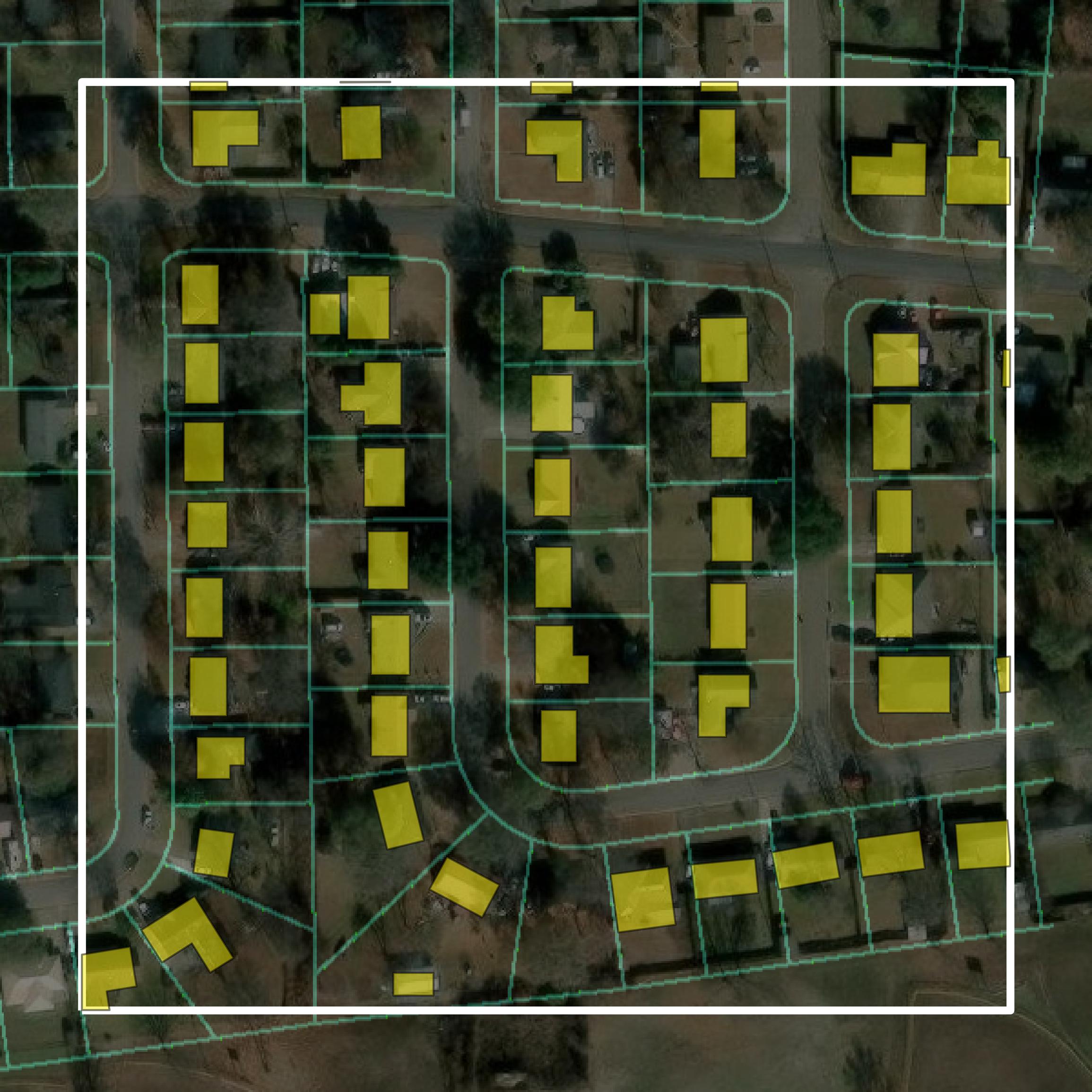 This image shows parcel and building data in Washington County created using GIS data in Equator.