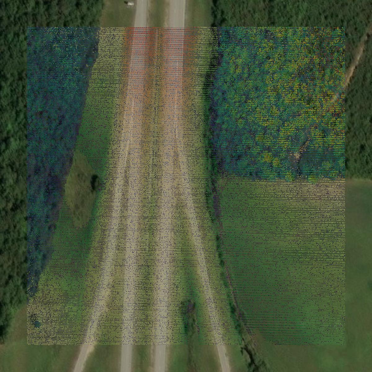 This image shows a LiDAR point cloud in Wayne County created using GIS data in Equator.