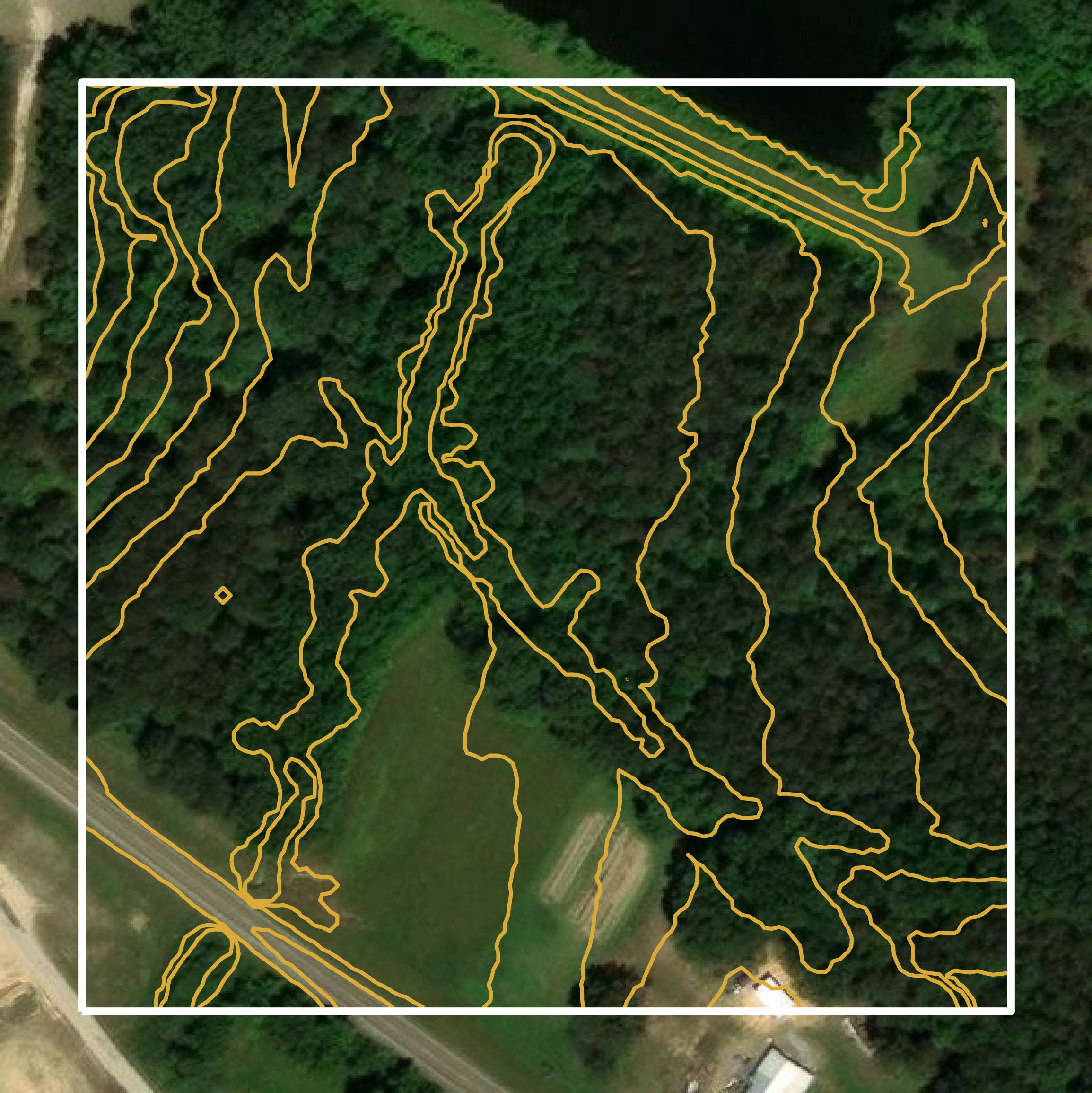 This image shows a contour map in Yalobusha County created using GIS data in Equator.