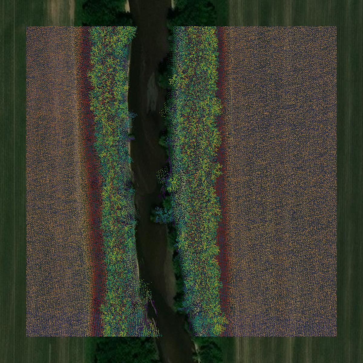 This image shows a LiDAR point cloud in Adair County created using GIS data in Equator.