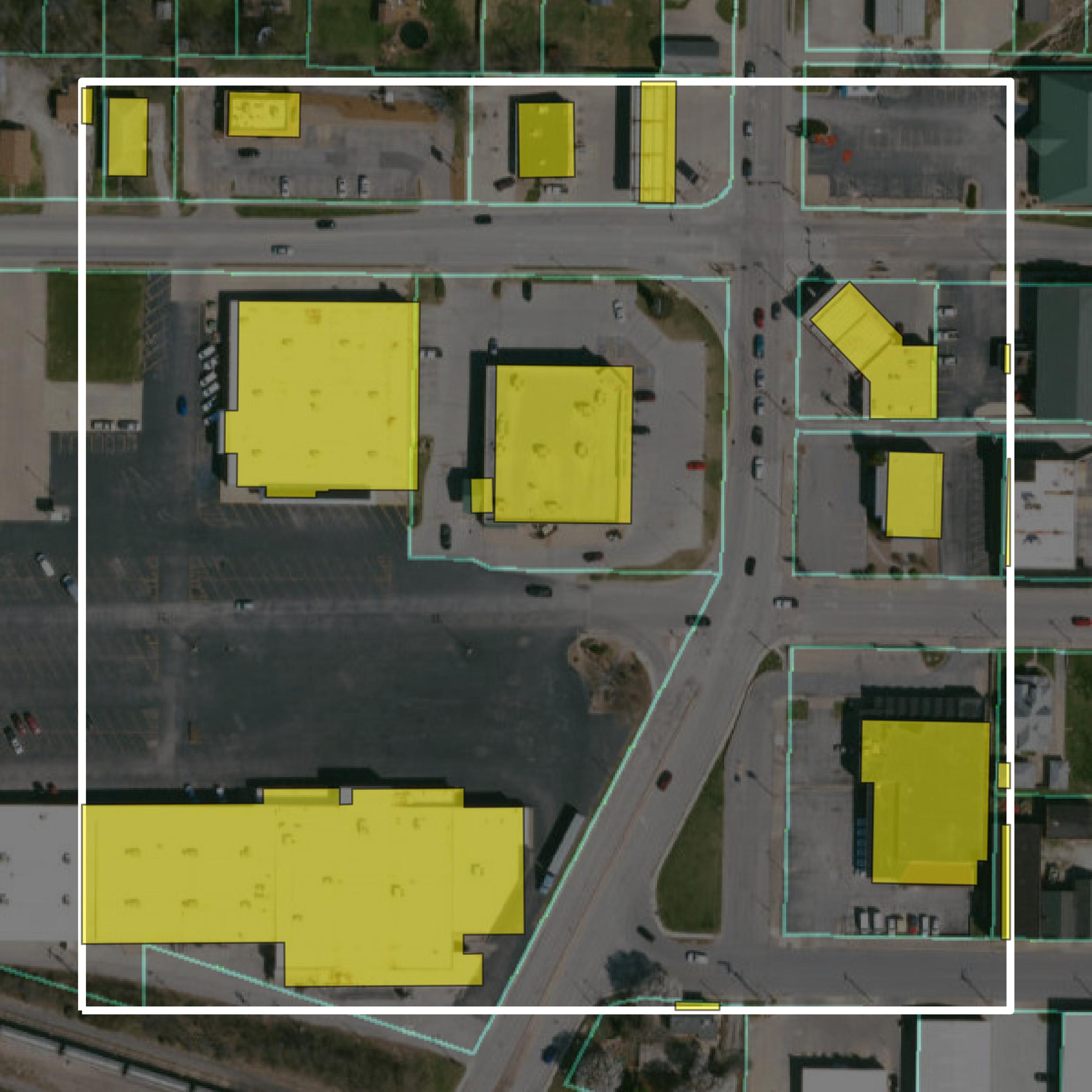 This image shows parcel and building data in Audrain County created using GIS data in Equator.