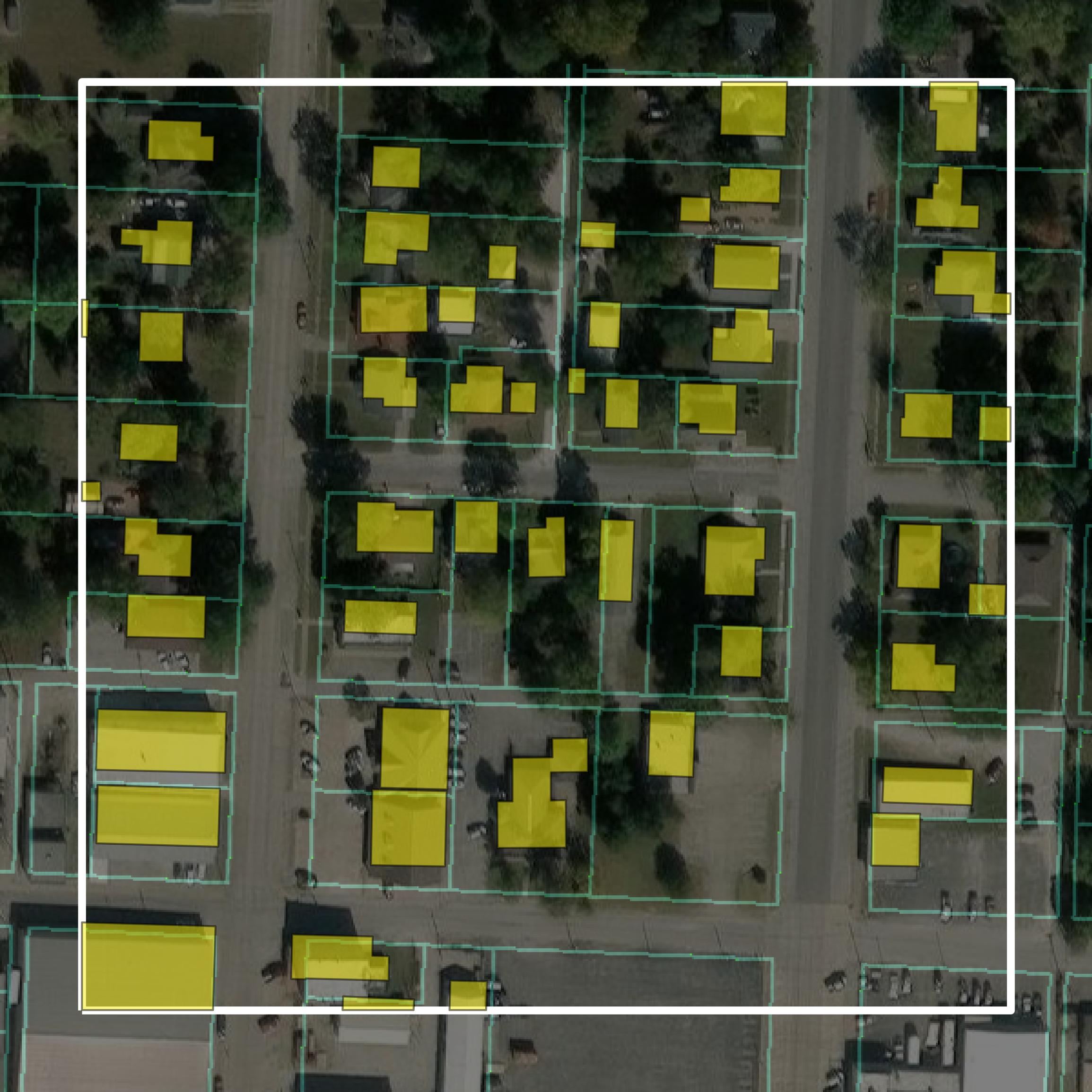 This image shows parcel and building data in Barton County created using GIS data in Equator.
