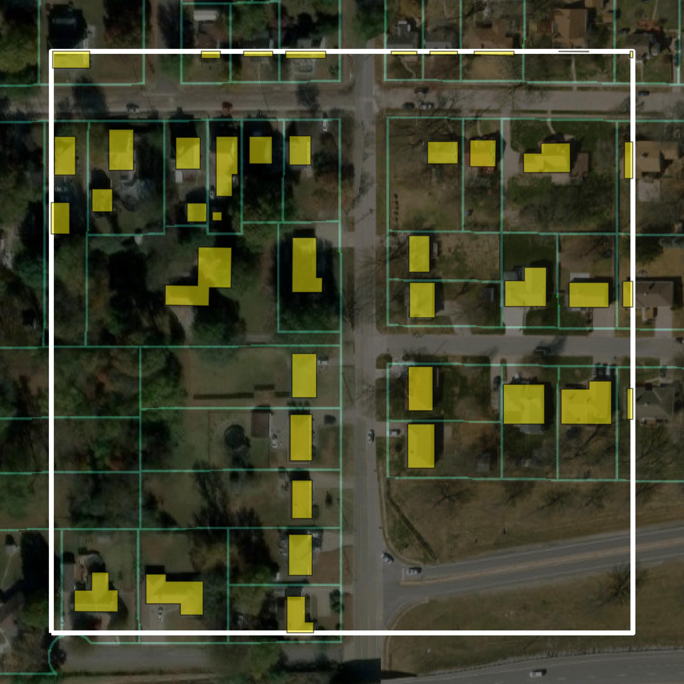 This image shows parcel and building data in Buchanan County created using GIS data in Equator.