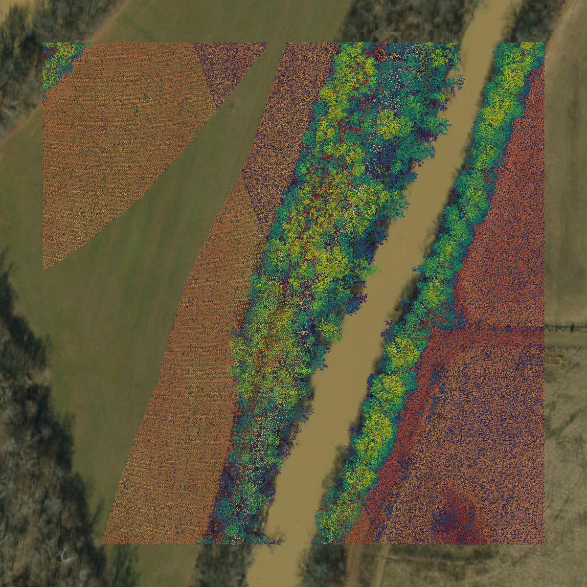 This image shows a LiDAR point cloud in Butler County created using GIS data in Equator.