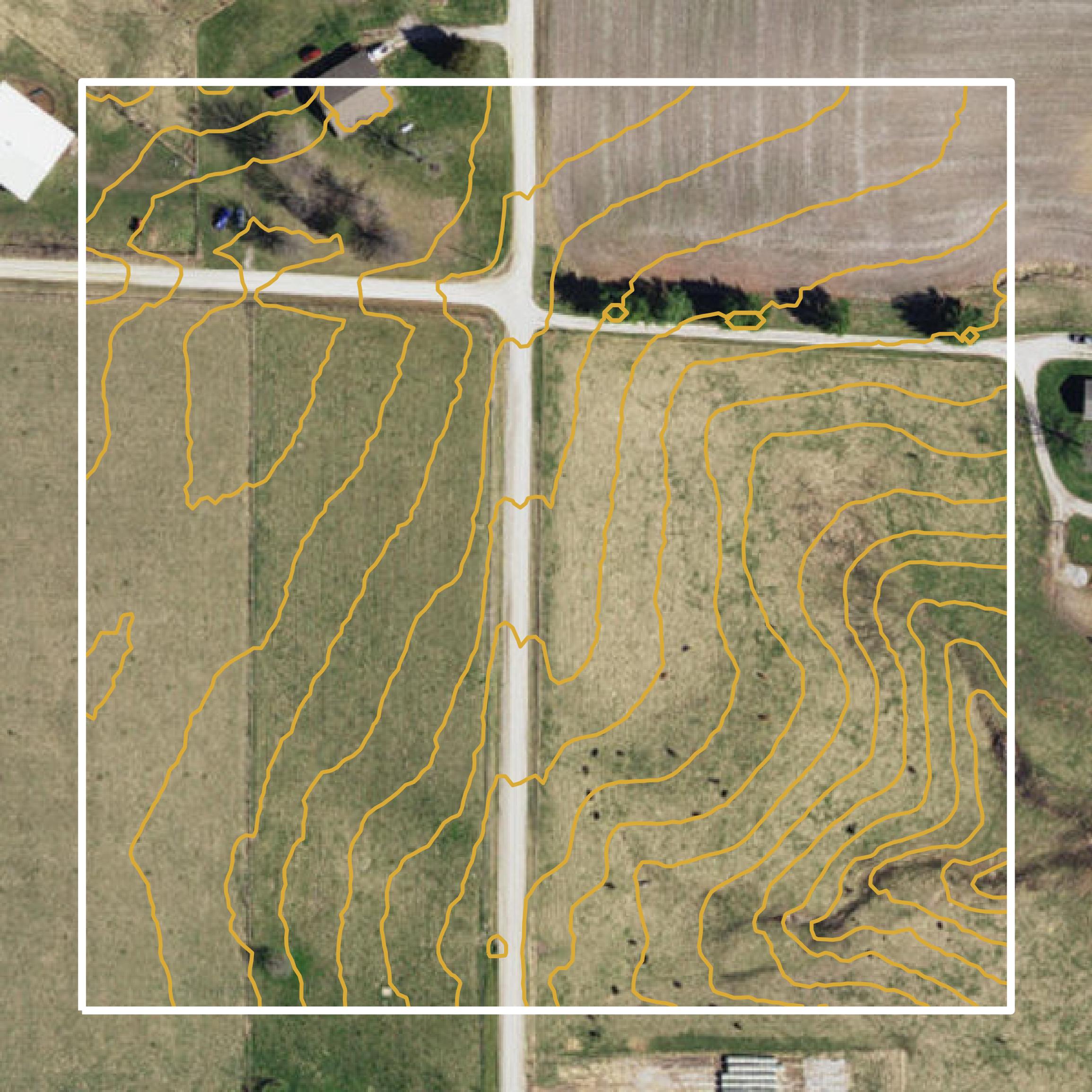 This image shows a contour map in Caldwell County created using GIS data in Equator.