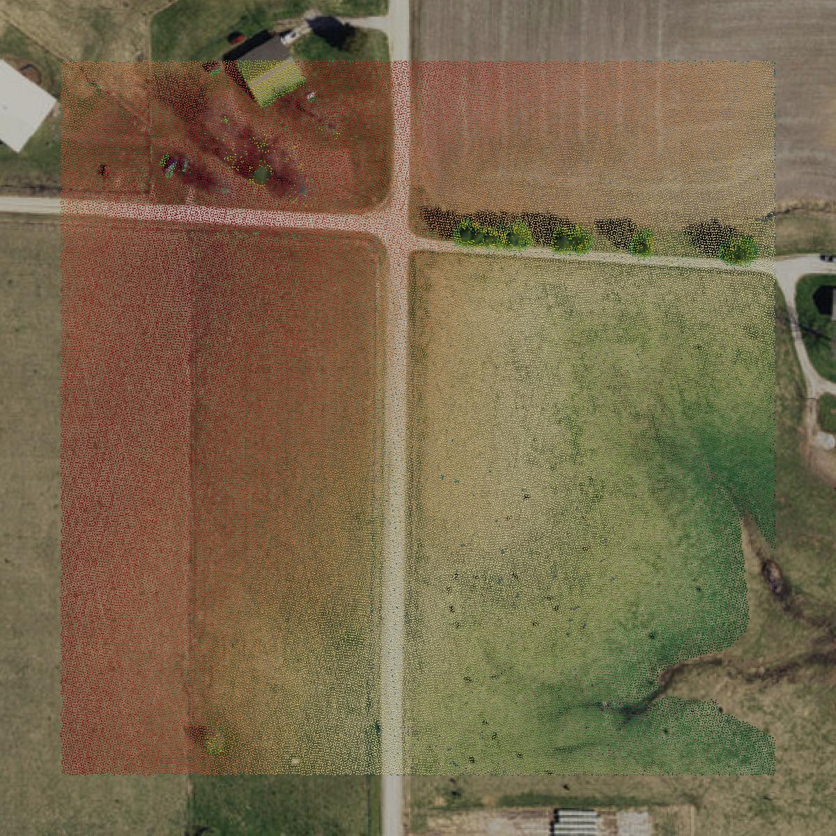 This image shows a LiDAR point cloud in Caldwell County created using GIS data in Equator.