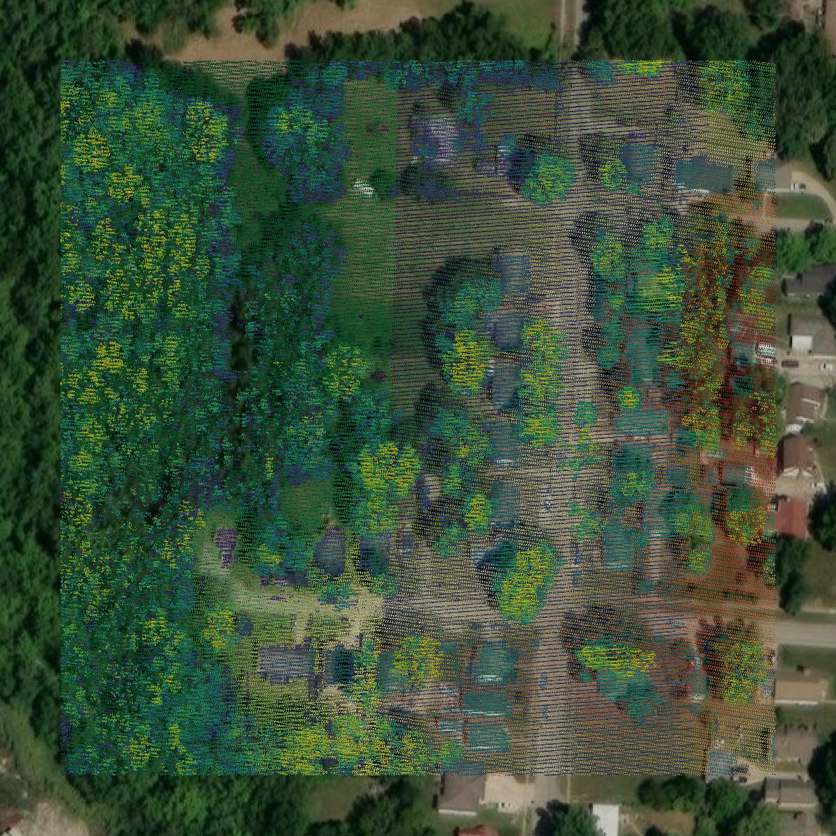 This image shows a LiDAR point cloud in Cass County created using GIS data in Equator.